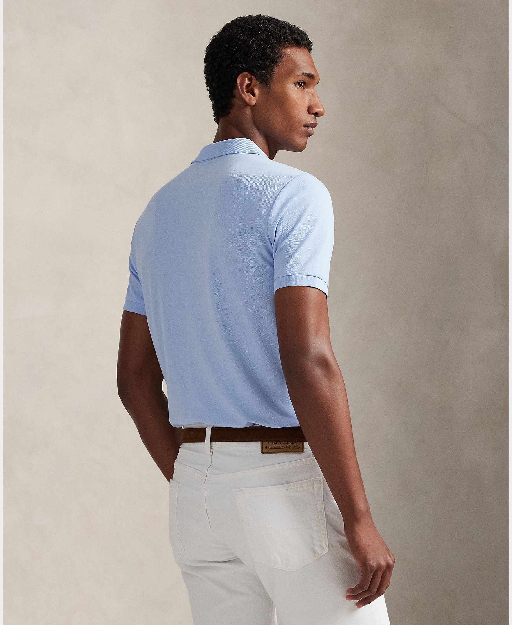 Polo de Piqué Elástico Custom Slim Fit Azul-claro-3
