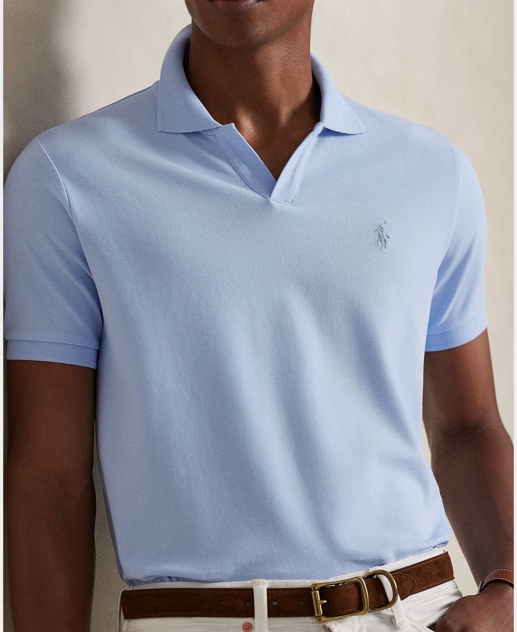 Polo de Piqué Elástico Custom Slim Fit Azul-claro-4