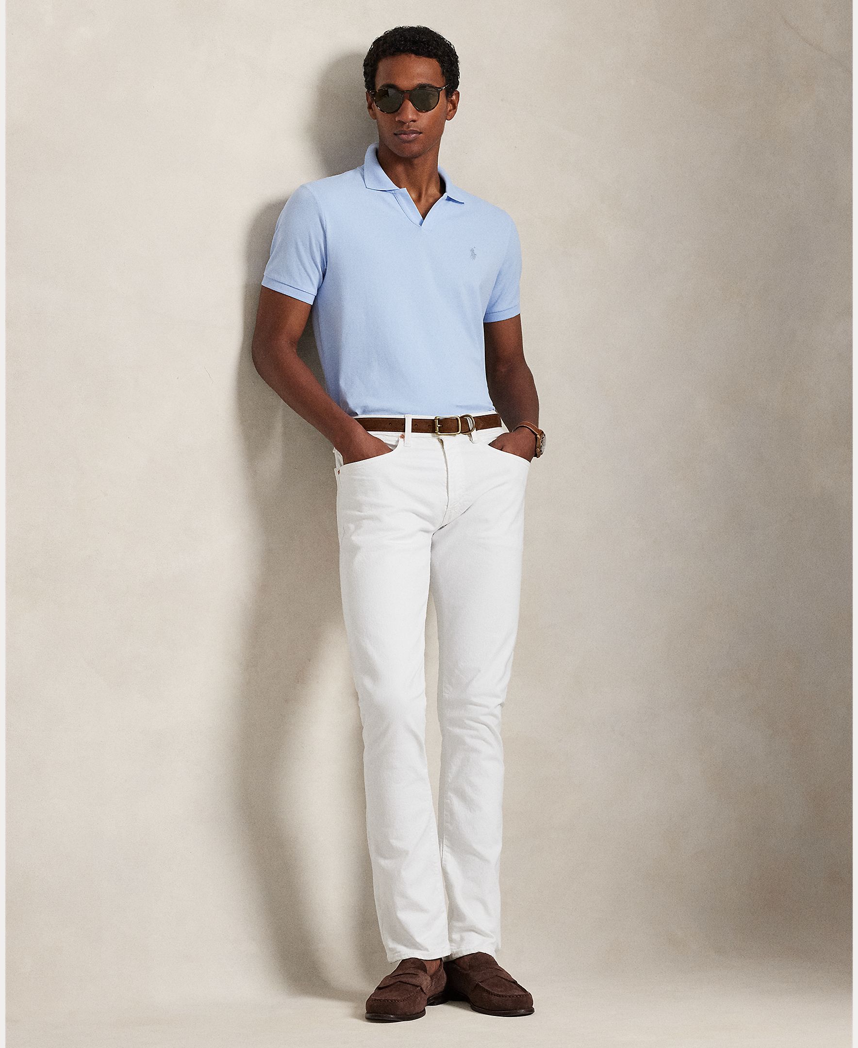Polo de Piqué Elástico Custom Slim Fit Azul-claro-6