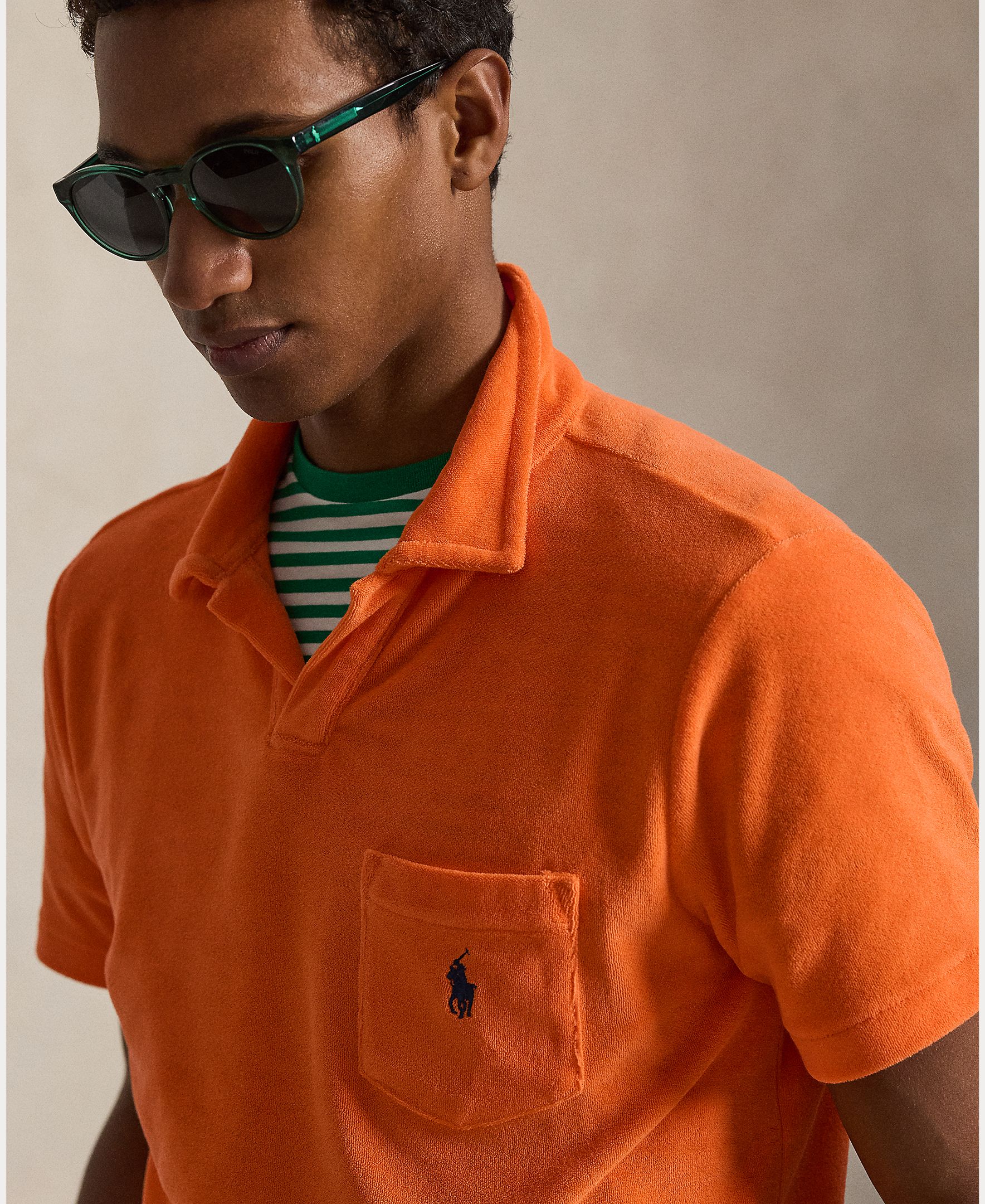 Polo de Algodão com Bolso no Peito Pêssego-4