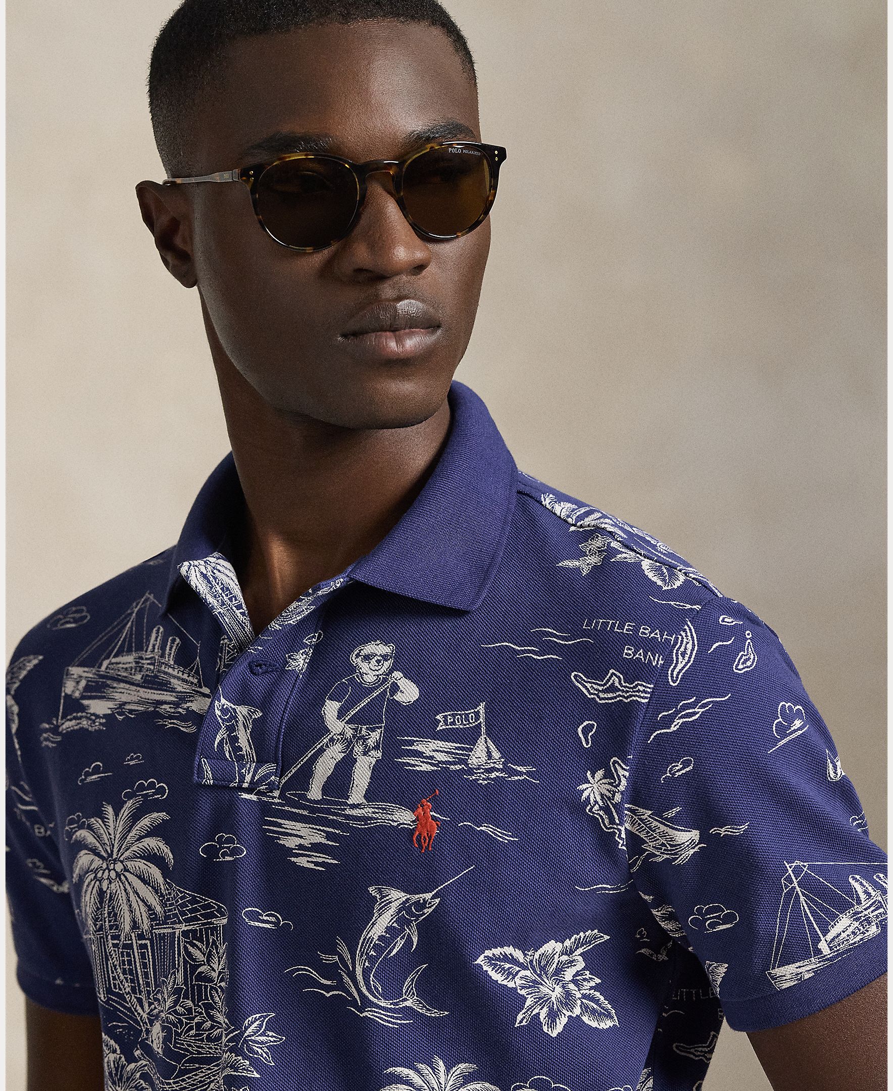Polo de Algodão Estampado Azul-marinho-4