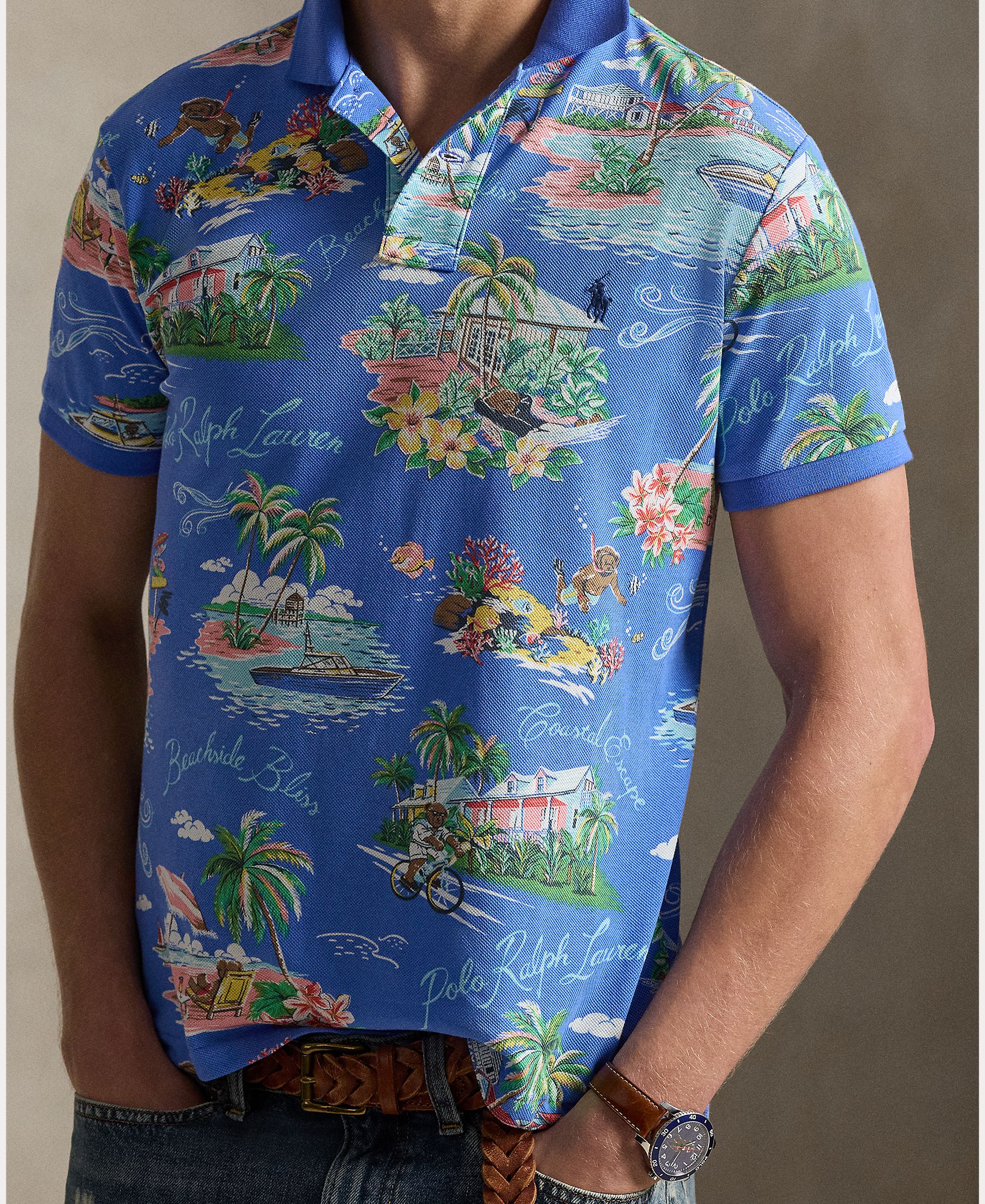 Polo de Algodão Estampado Azul-cobalto-4