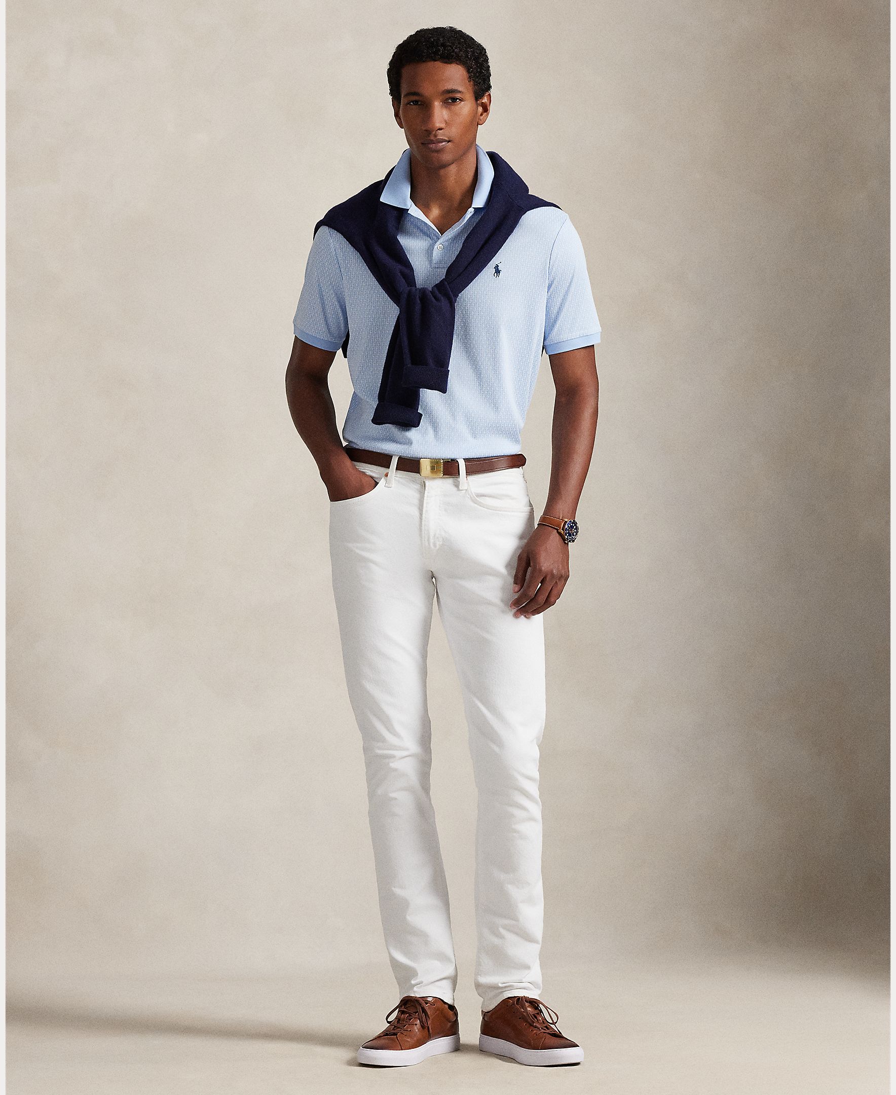 Polo de Algodão Suave Custom Slim Fit Azul-claro-6