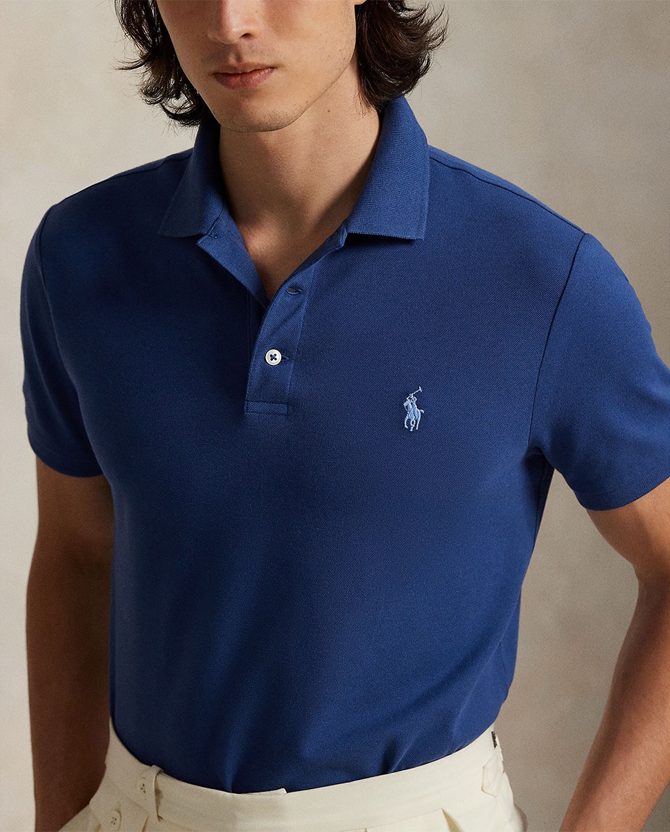 Polo de Piqué Elástico Custom Slim Fit Azul-3