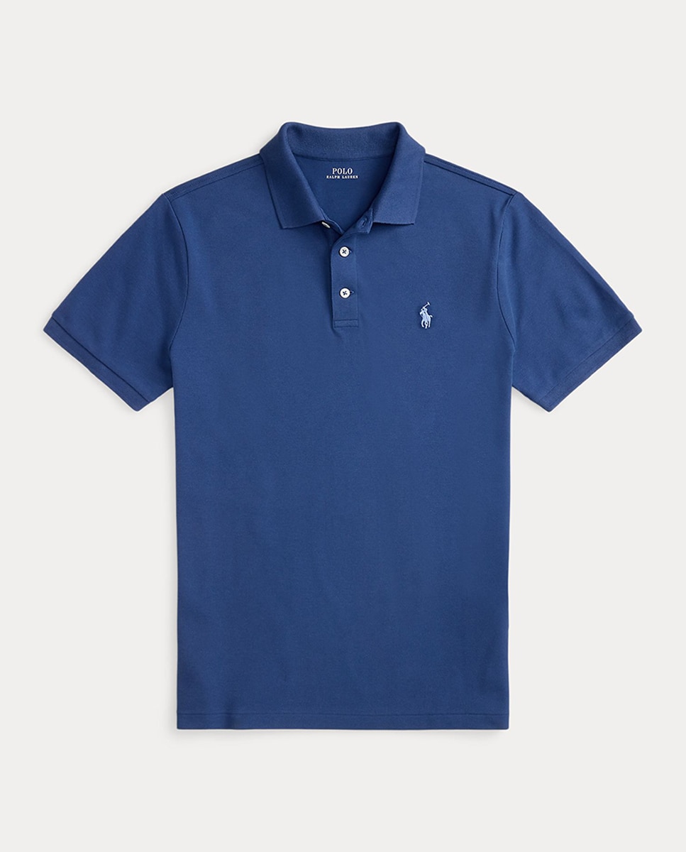 Polo de Piqué Elástico Custom Slim Fit Azul-4