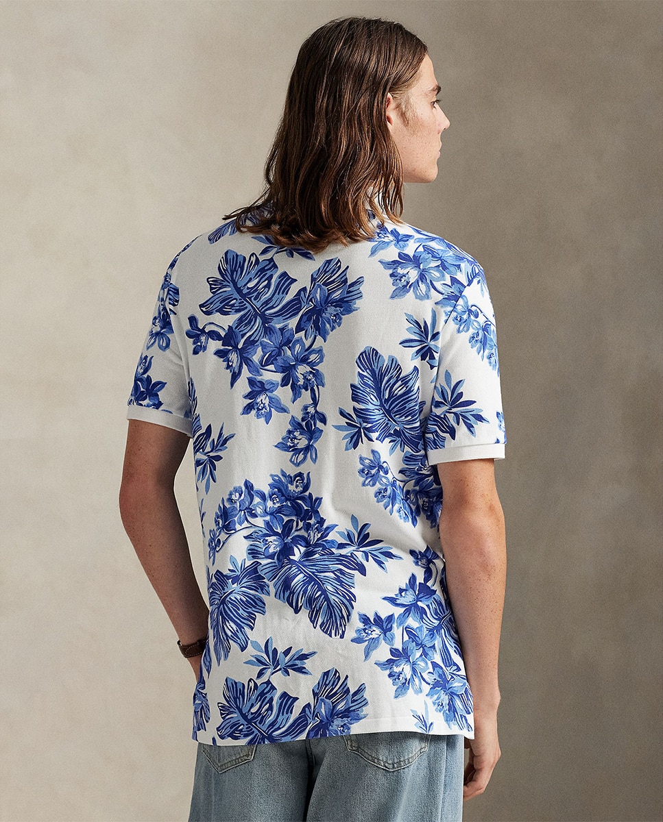 Polo de Piqué Tropical Custom Slim Fit Branco / Azul-2