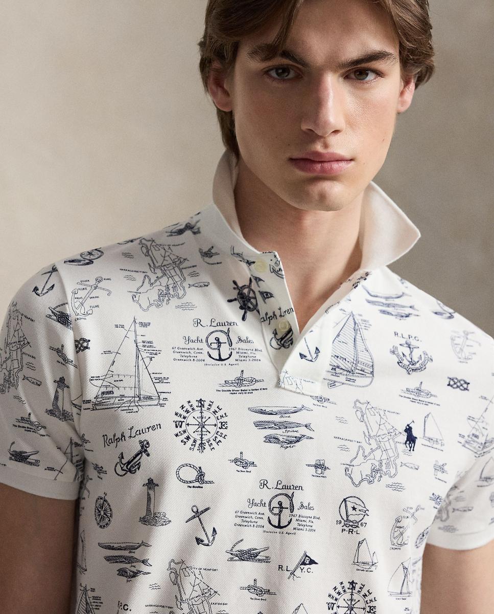 Polo Regular Fit Estampado Branco-4