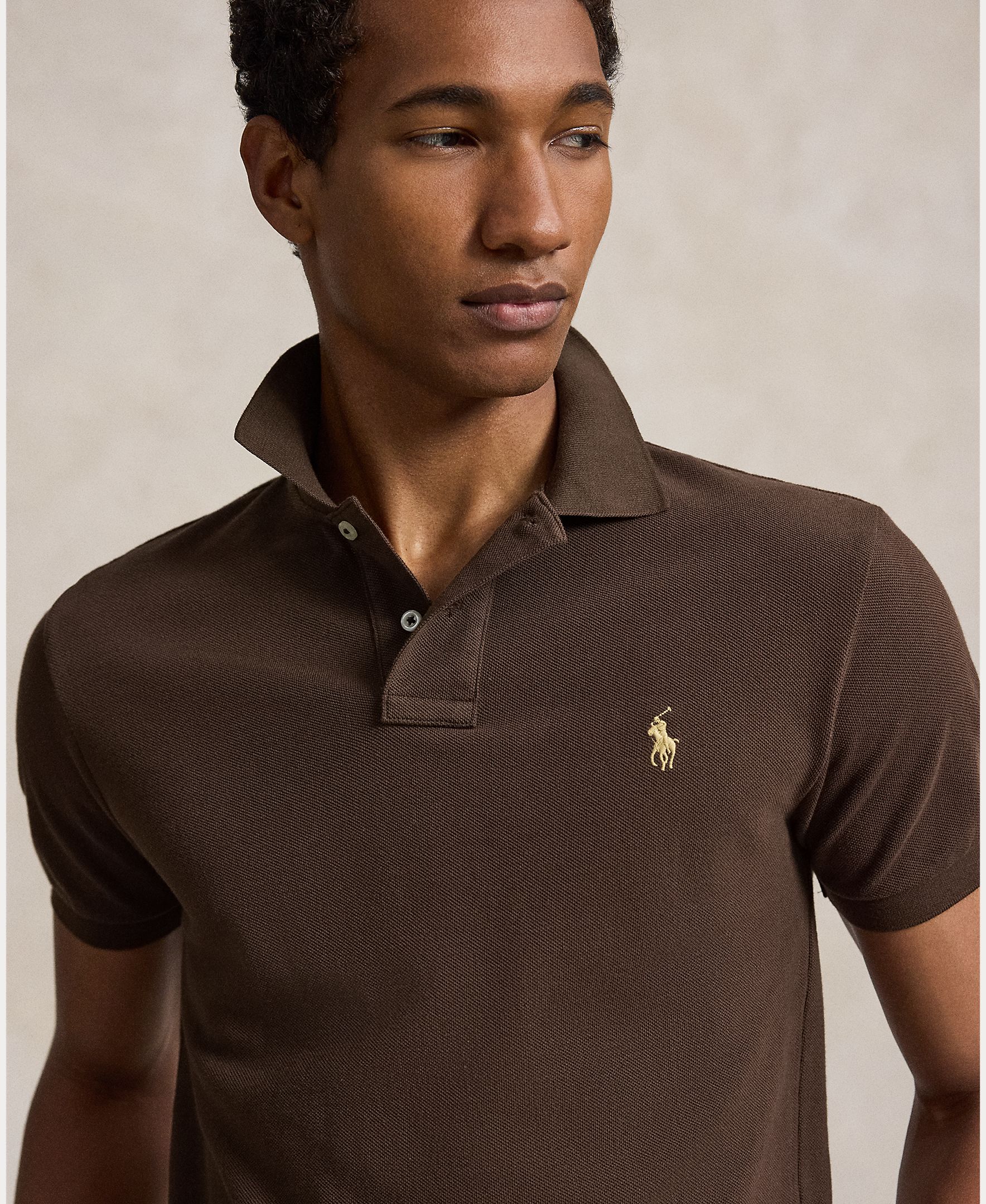 Polo Piqué Slim Fit Castanho-escuro-4