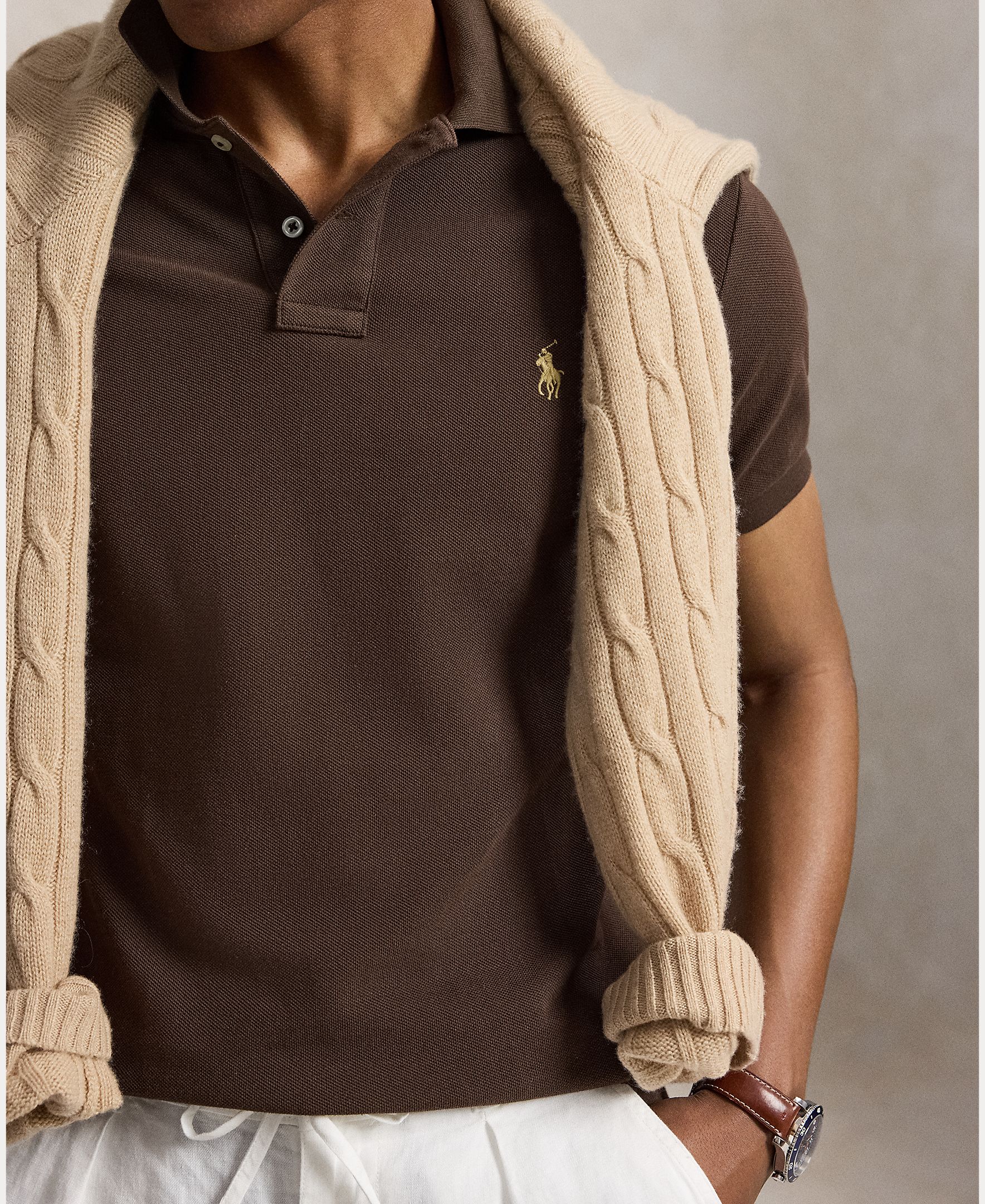 Polo Piqué Slim Fit Castanho-escuro-5