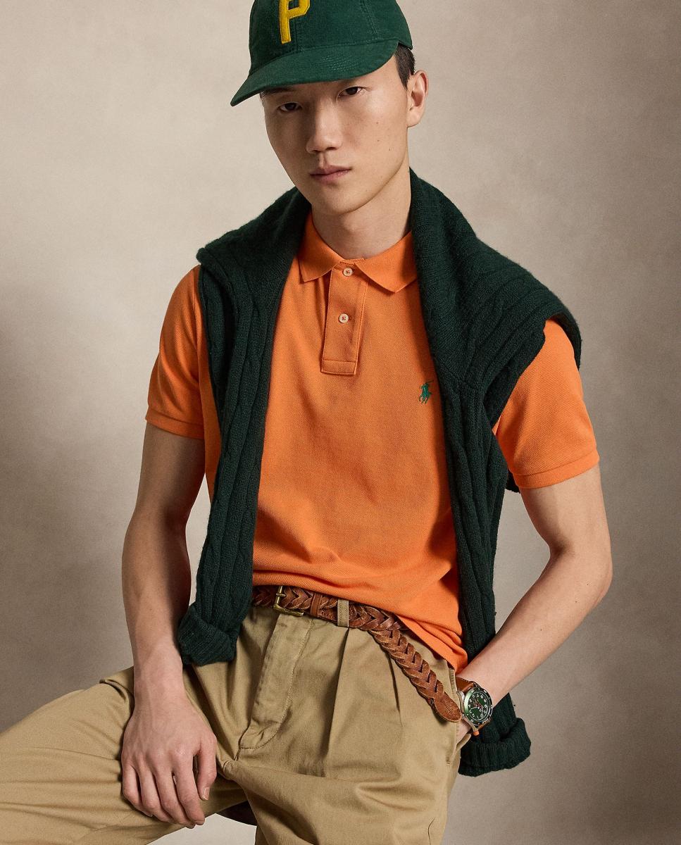 Polo Regular Fit de Algodão Laranja-5