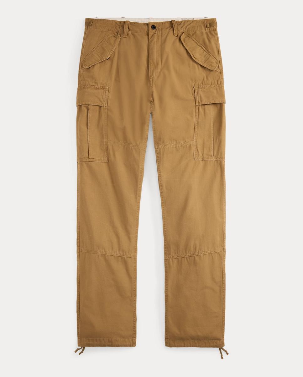 Calças Cargo de Algodão com Corte Clássico Castanho-claro-5
