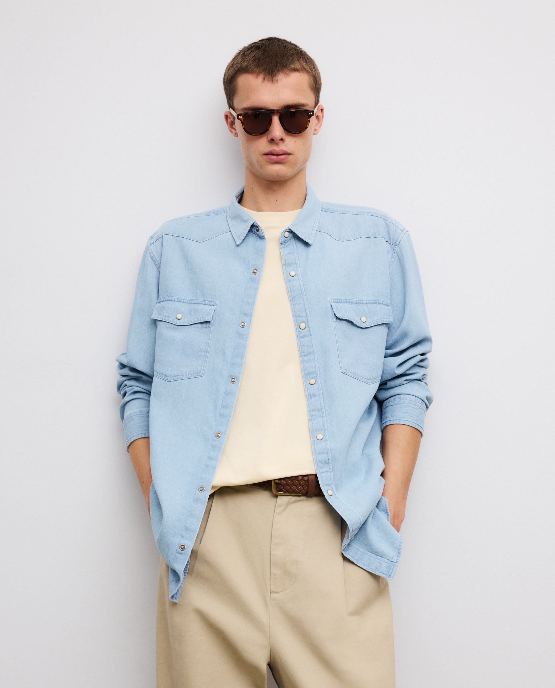 Camisa de Ganga Azul-claro-3