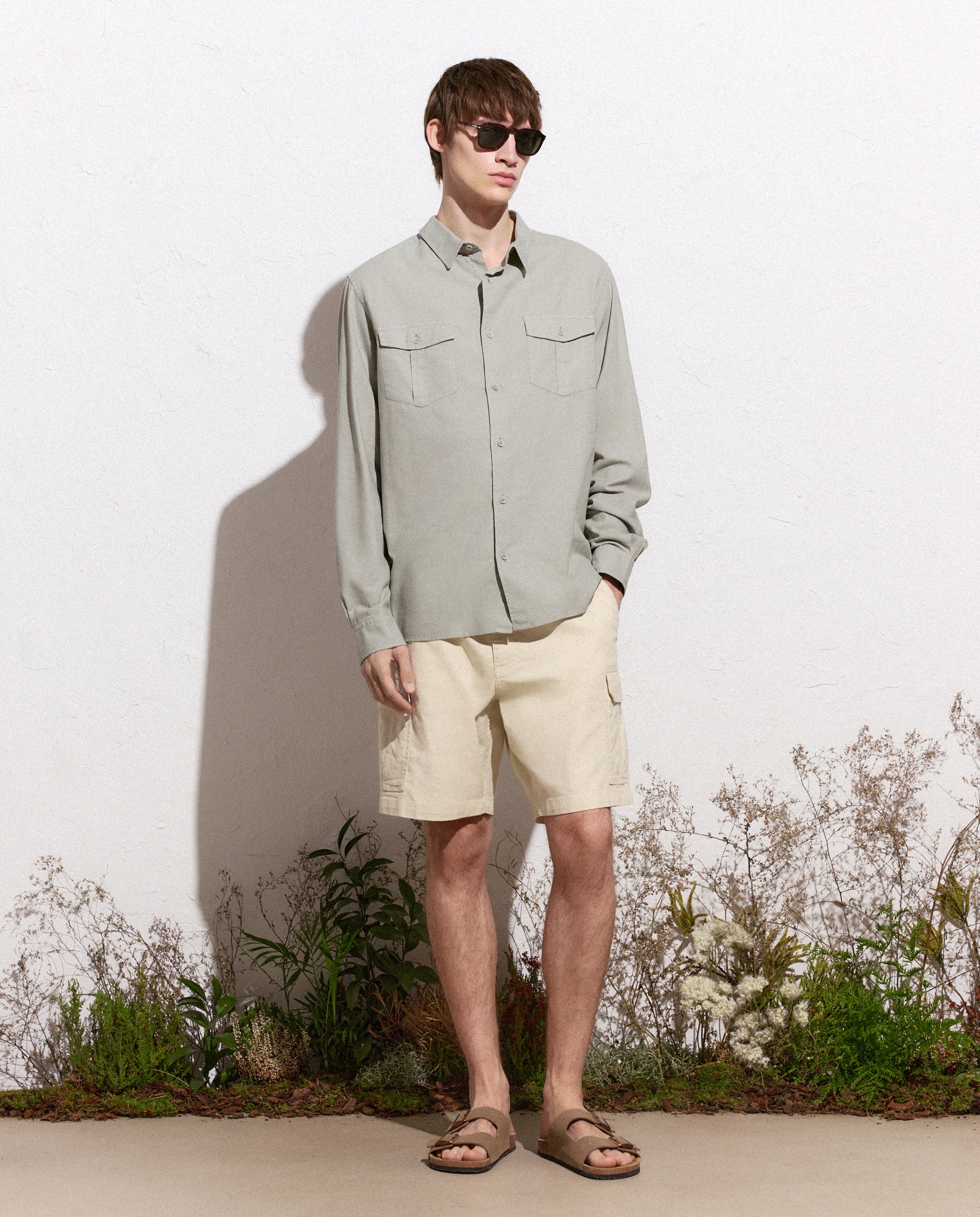 Imagen 2 de Camisa lisa de lino de hombre utility - Green Coast - 510 Verde claro 510 Verde claro