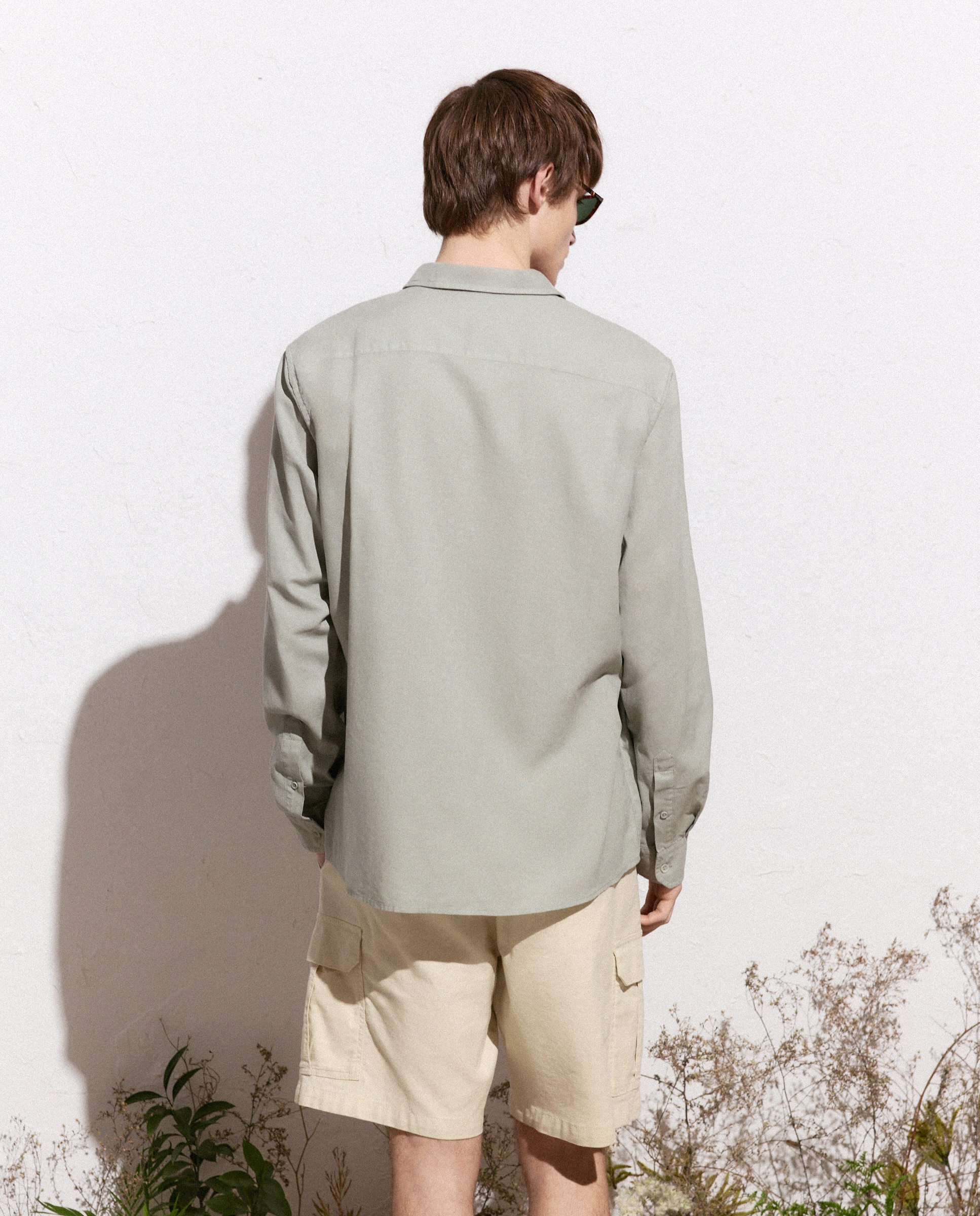 Imagen 3 de Camisa lisa de lino de hombre utility - Green Coast - 510 Verde claro 510 Verde claro