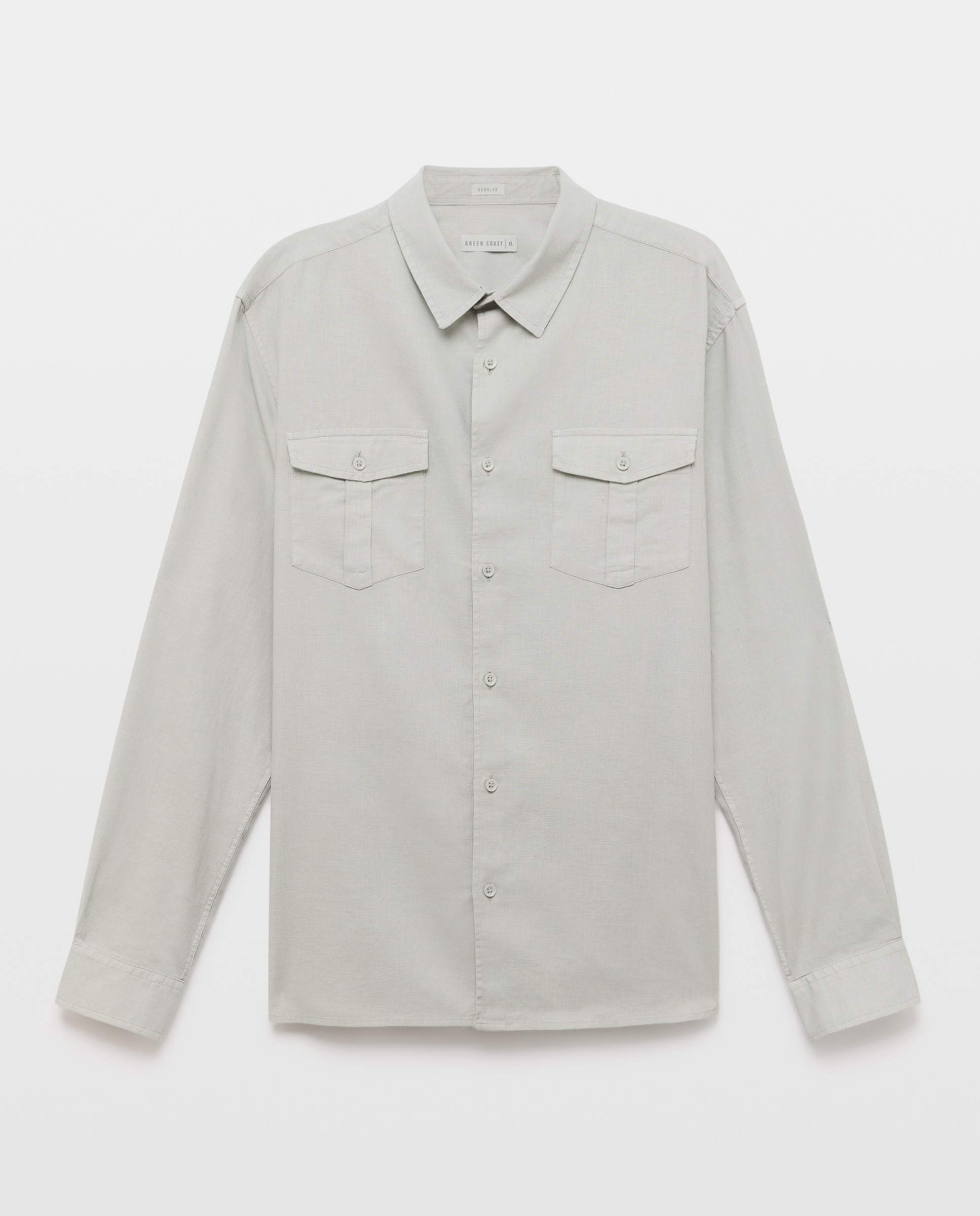 Imagen 4 de Camisa lisa de lino de hombre utility - Green Coast - 510 Verde claro 510 Verde claro