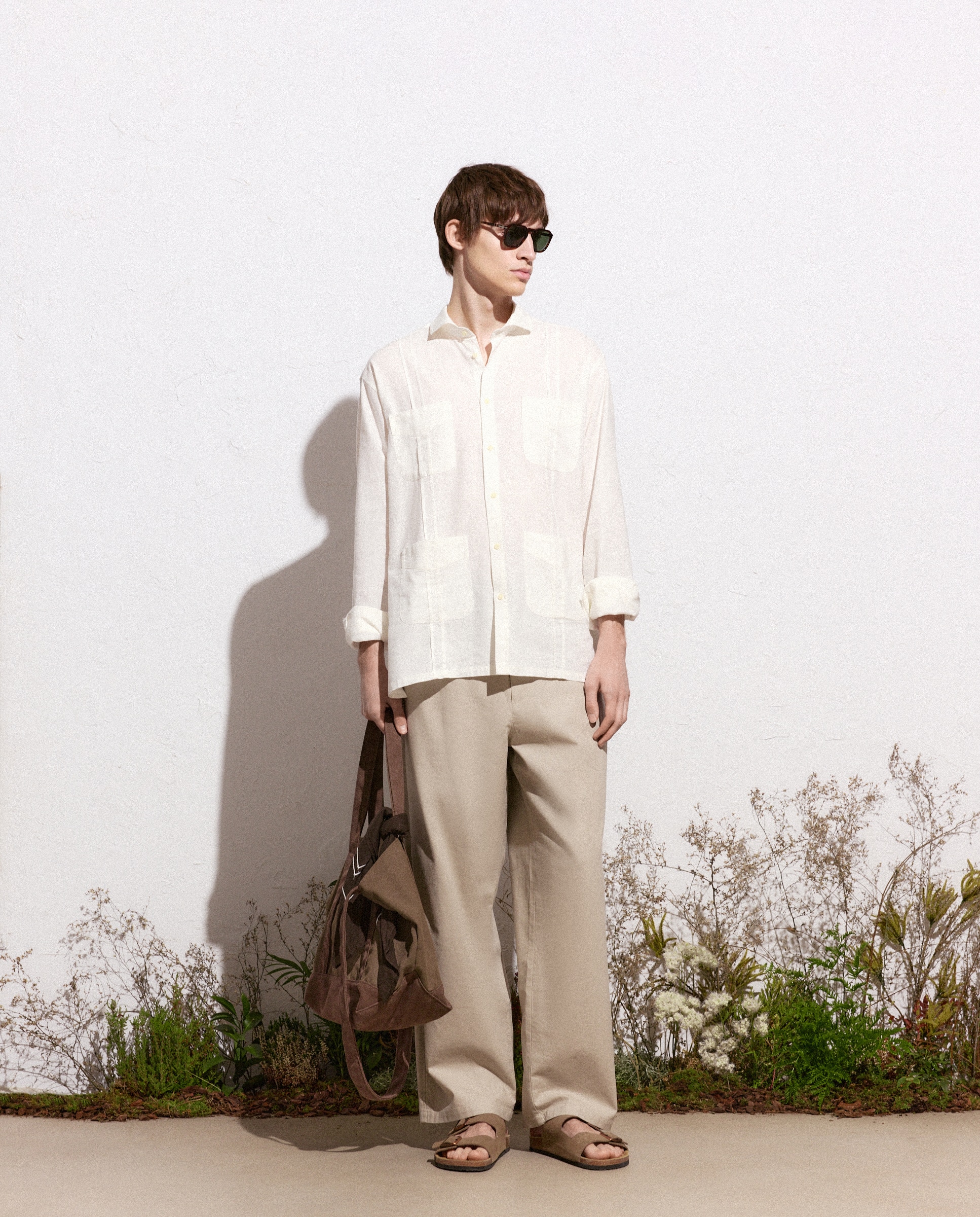 Camisa Lisa de Linho Estilo Guayabera 120 Cru-2