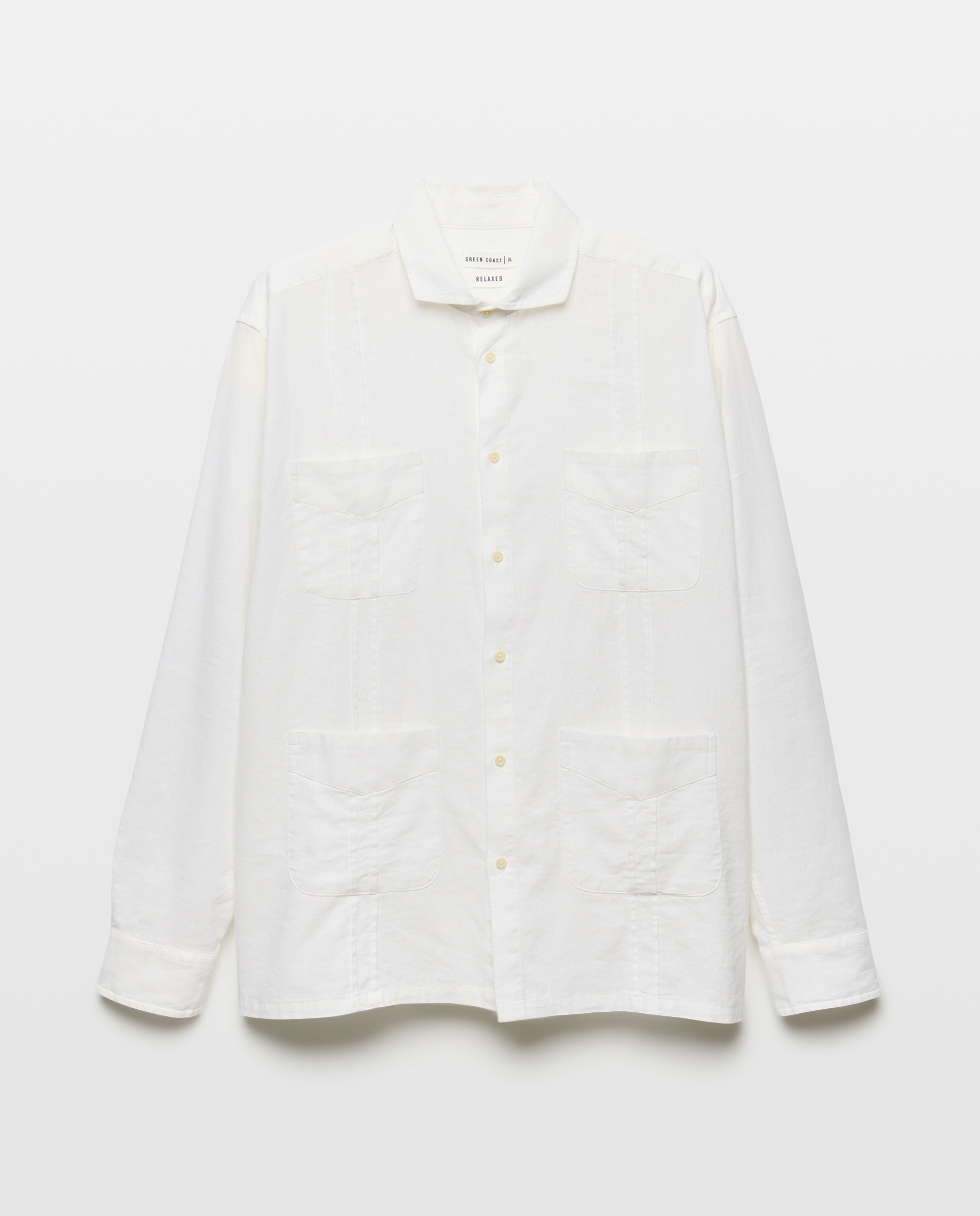 Camisa Lisa de Linho Estilo Guayabera 120 Cru-4