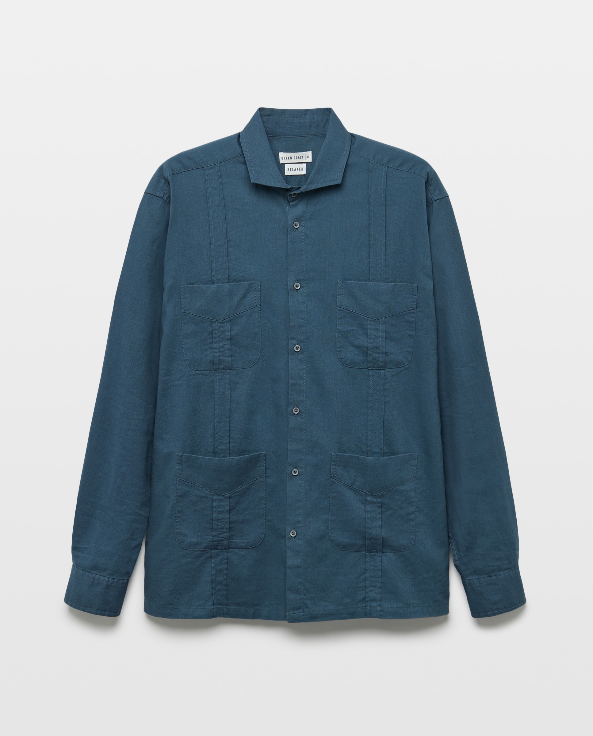 Camisa Lisa de Linho Estilo Guayabera 400 Azul-4
