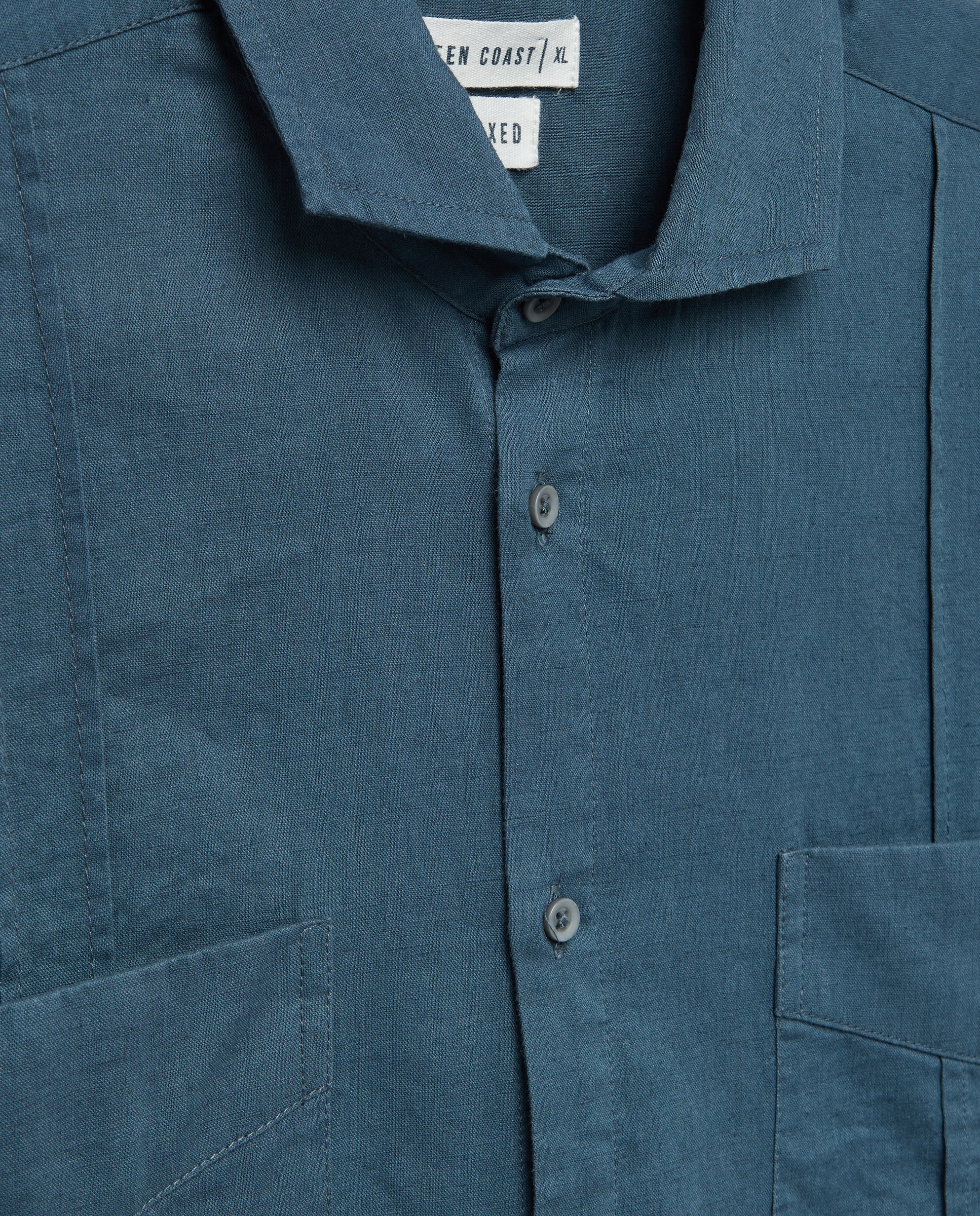 Camisa Lisa de Linho Estilo Guayabera 400 Azul-5