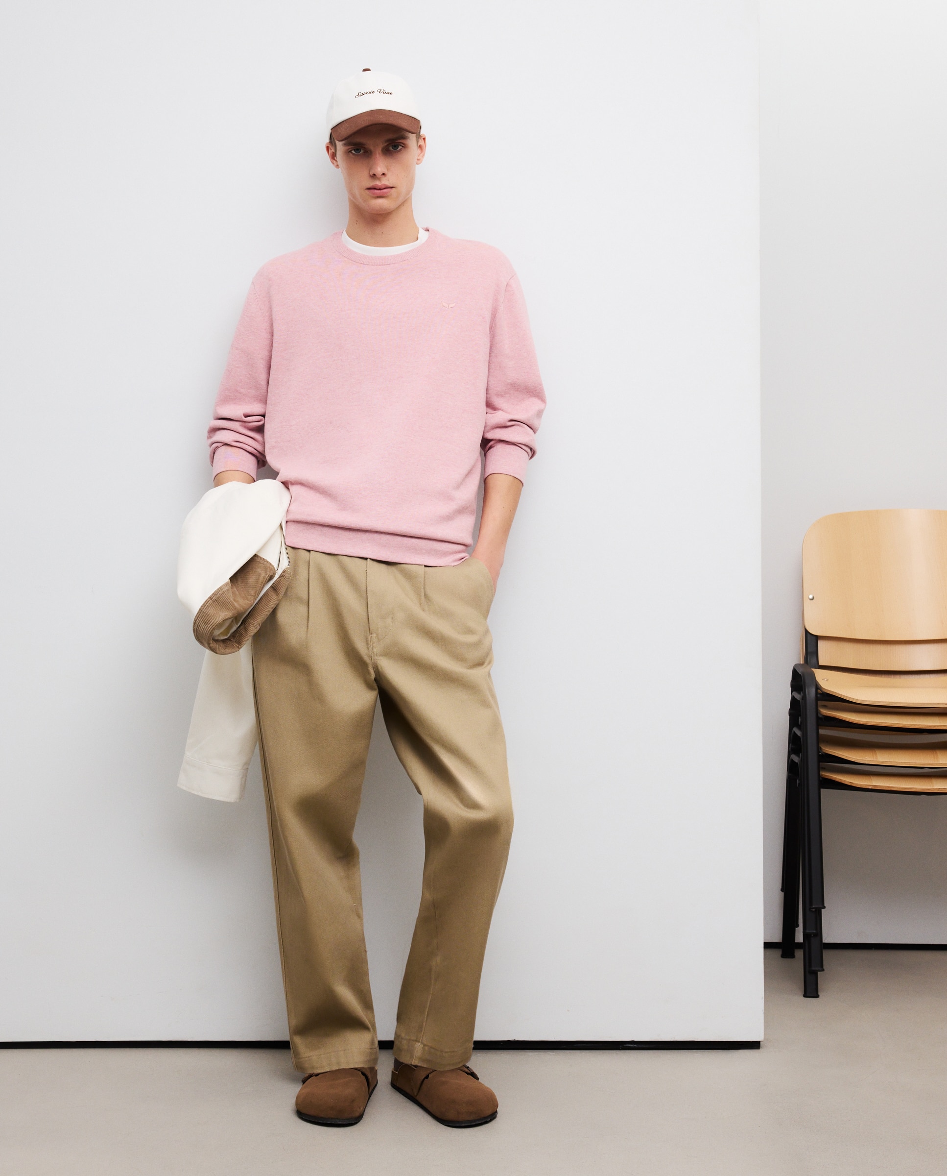 Camisola de Malha Lisa Básica com Decote Redondo Rosa-claro-2