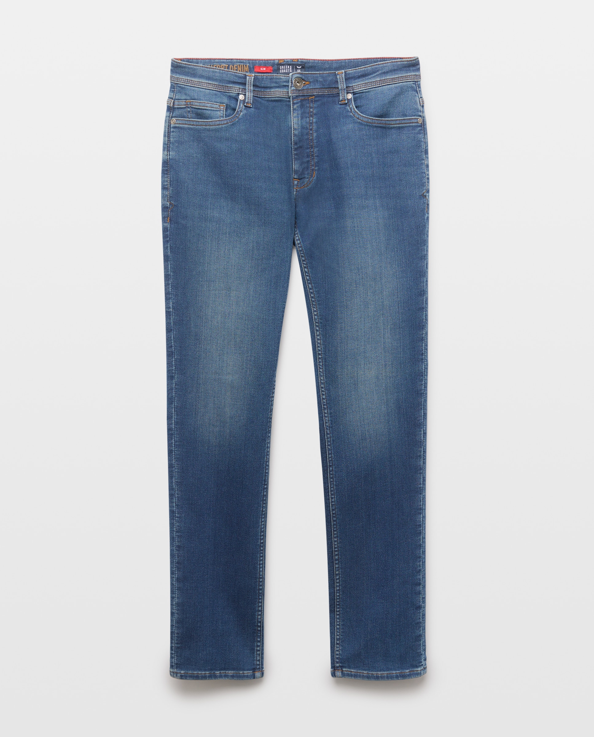 Jeans Slim em Tecido de Malha Azul-escuro-4