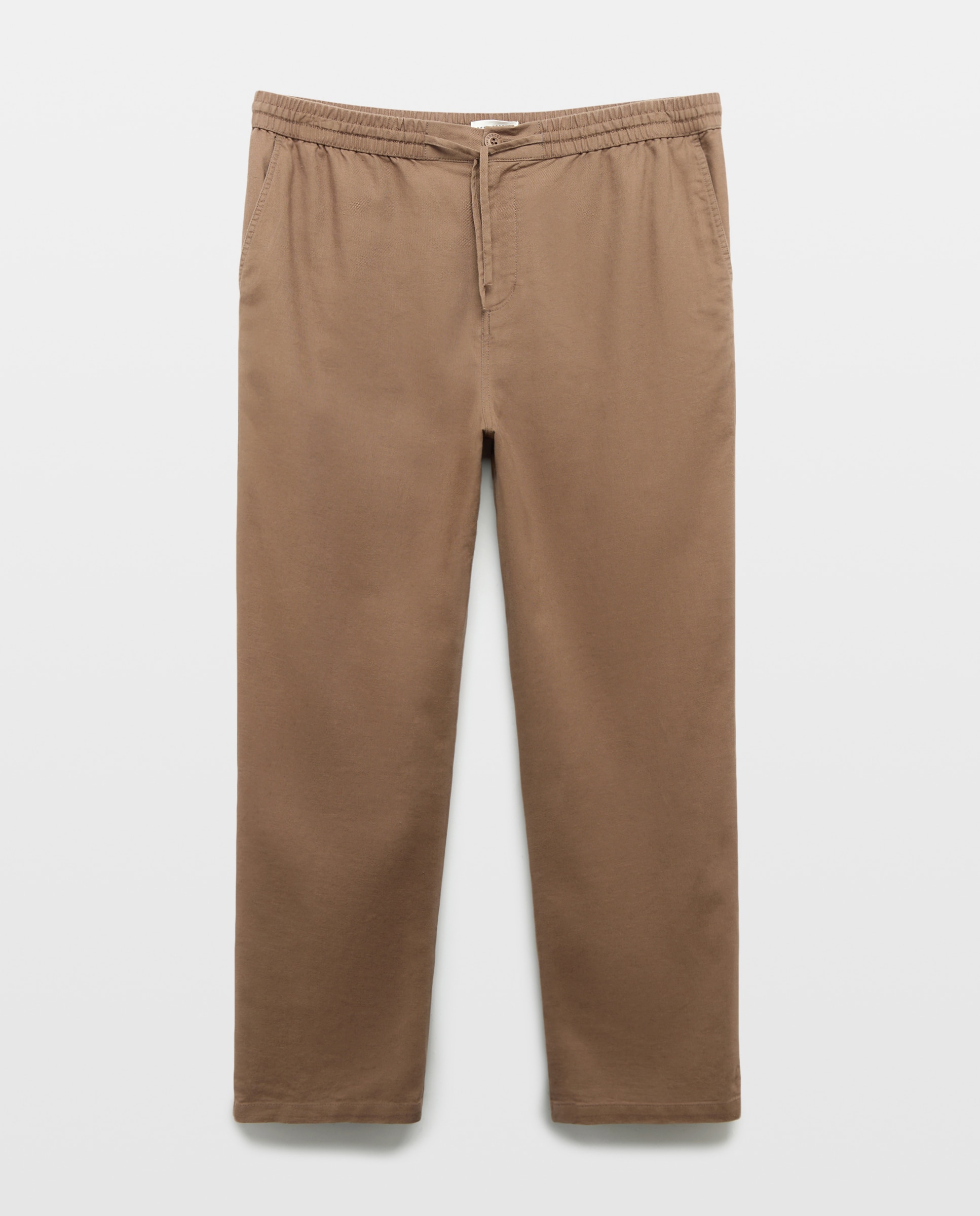 Calças em Tecido de Linho e Algodão Visom-Escuro-4