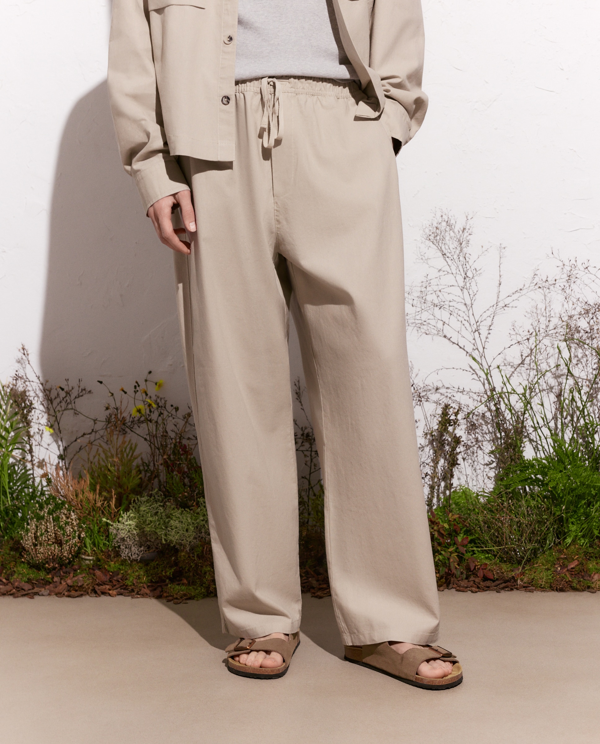 Calças Folgadas de Linho 850 Pedra-2