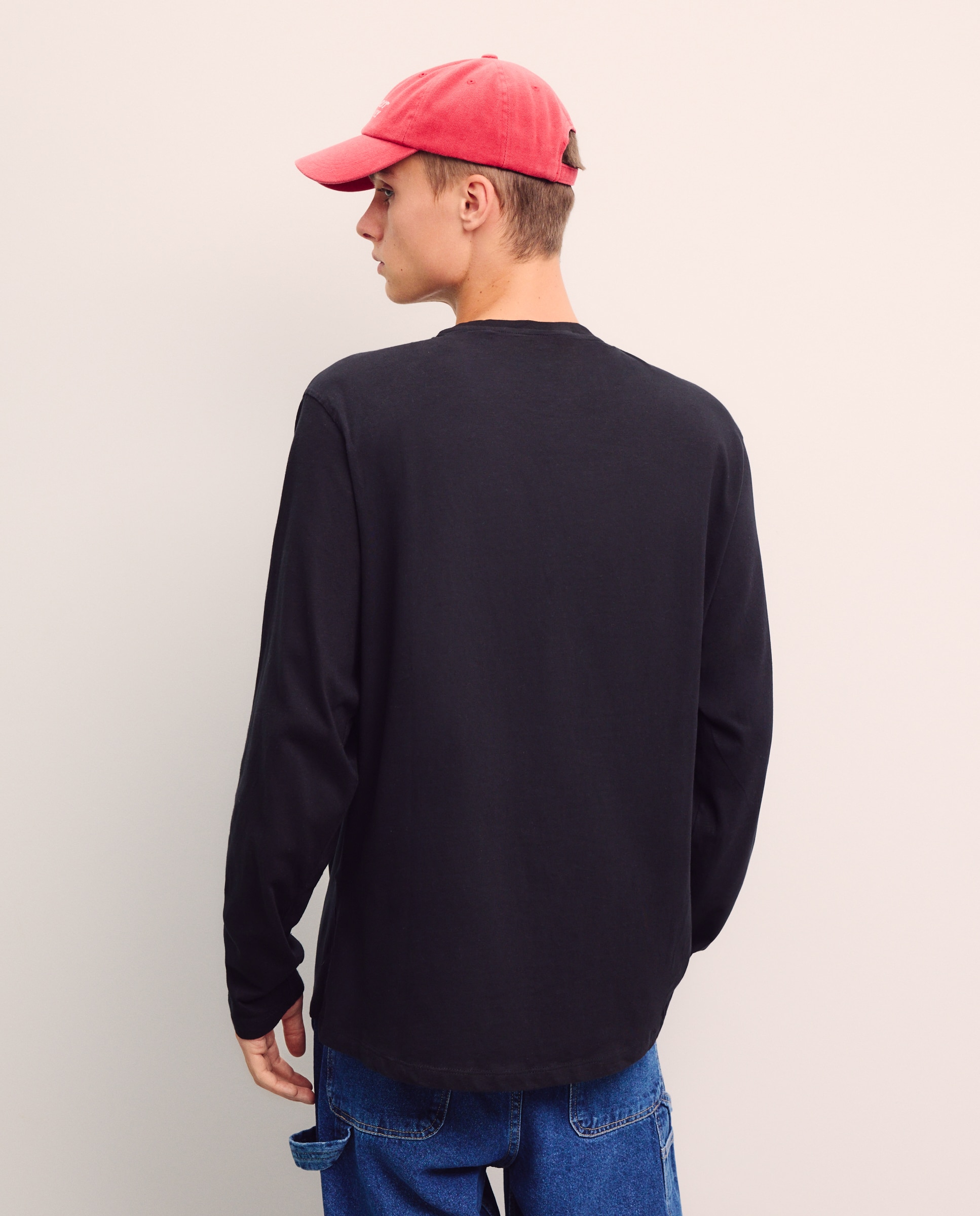Camisola de algodão BCI preta com manga comprida Preto-3