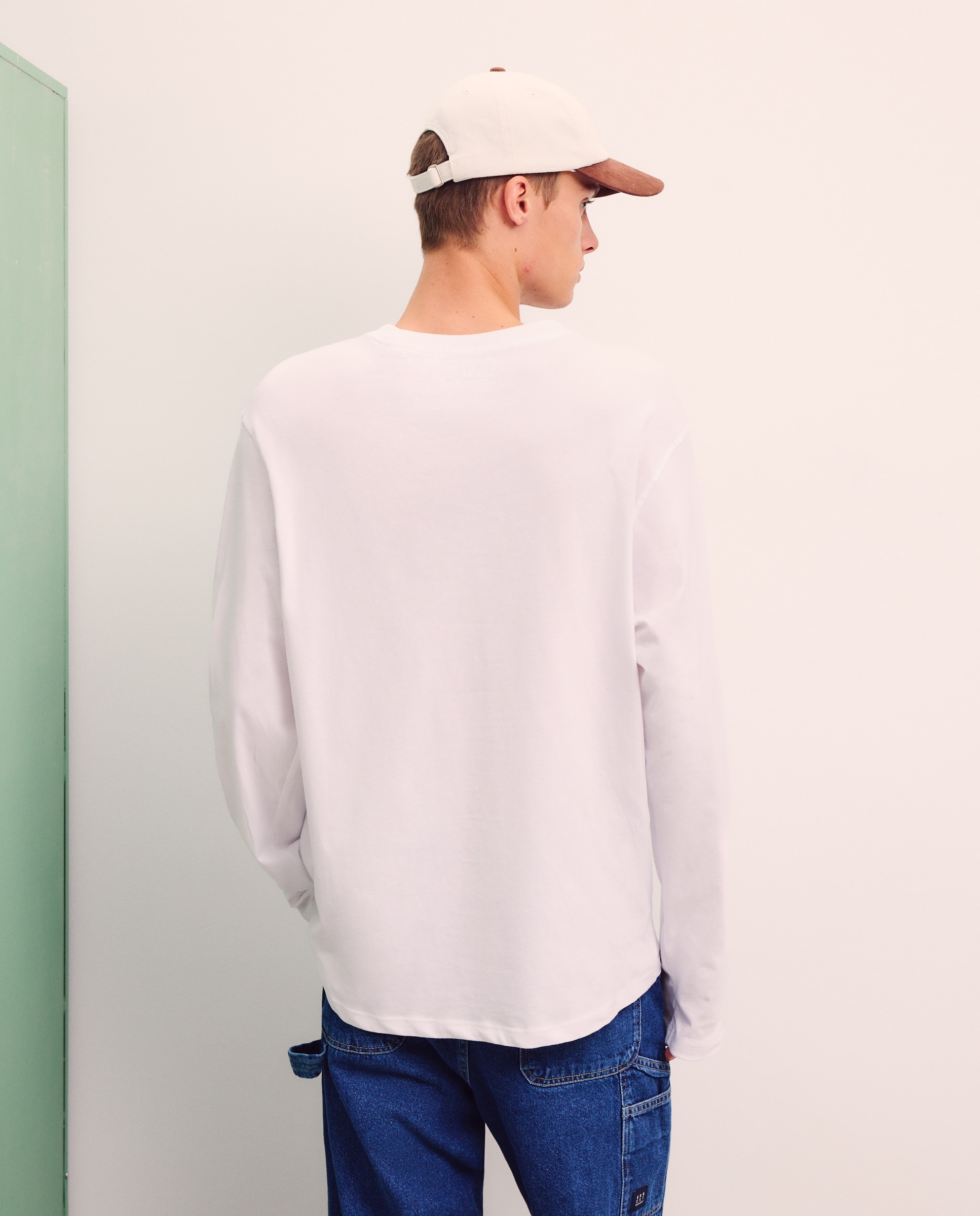 Camisola de algodão BCI branca com manga comprida Branco-3