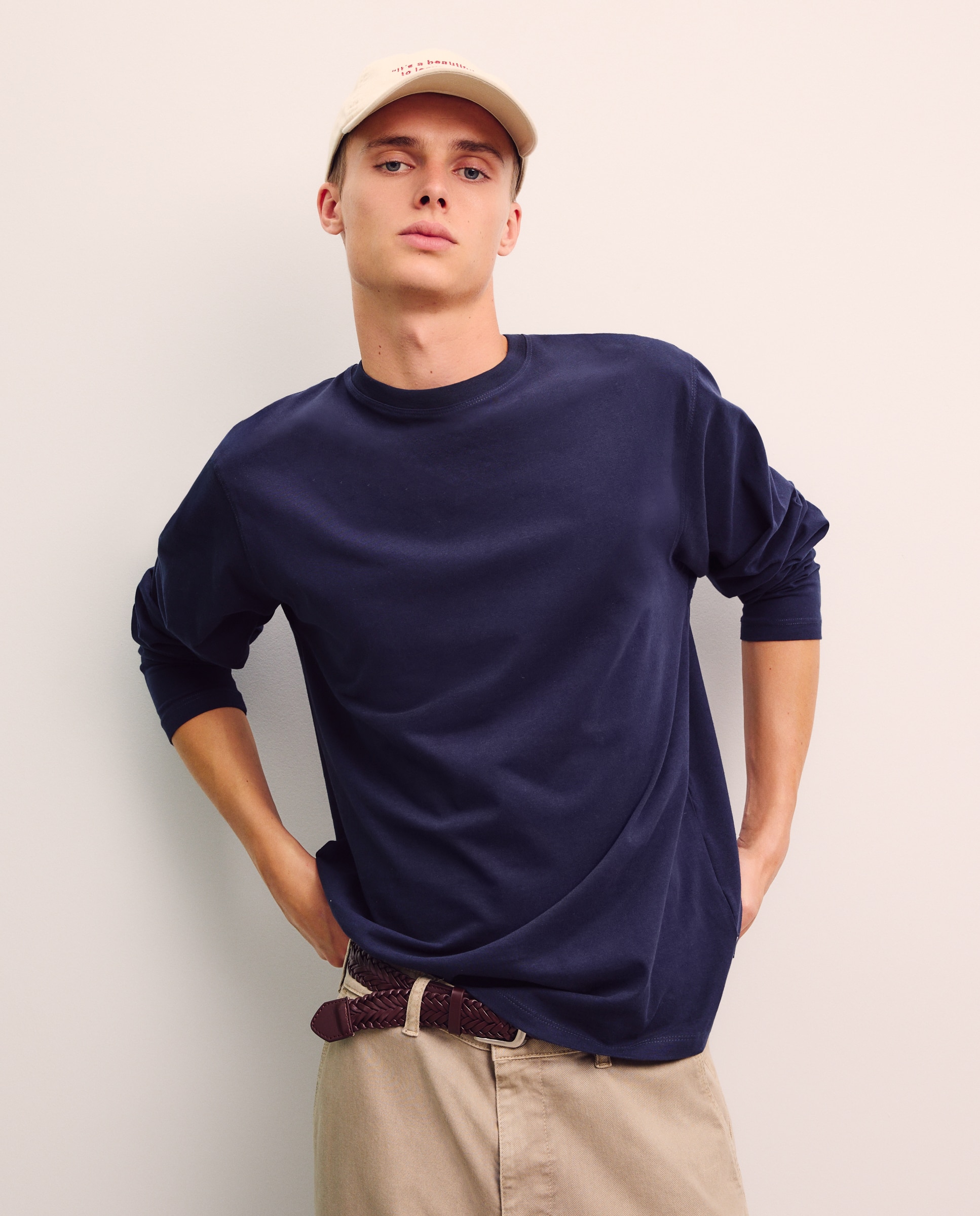 Camisola de algodão BCI azul-marinho com manga comprida Azul-marinho-2