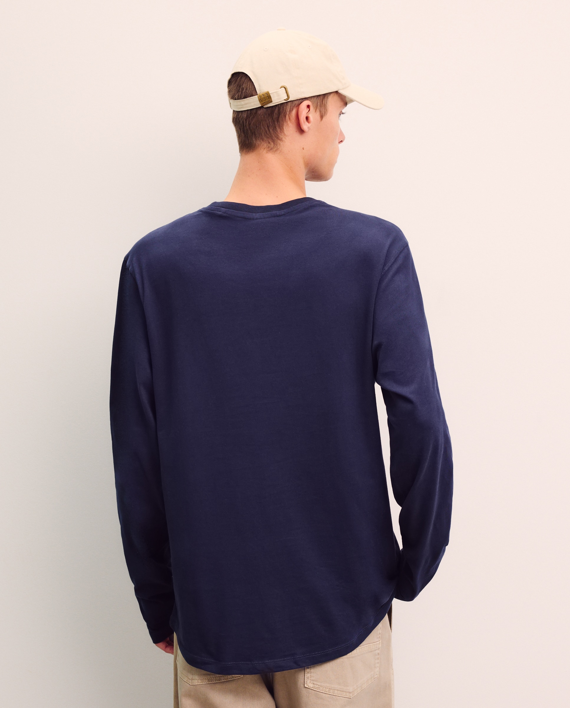 Camisola de algodão BCI azul-marinho com manga comprida Azul-marinho-3