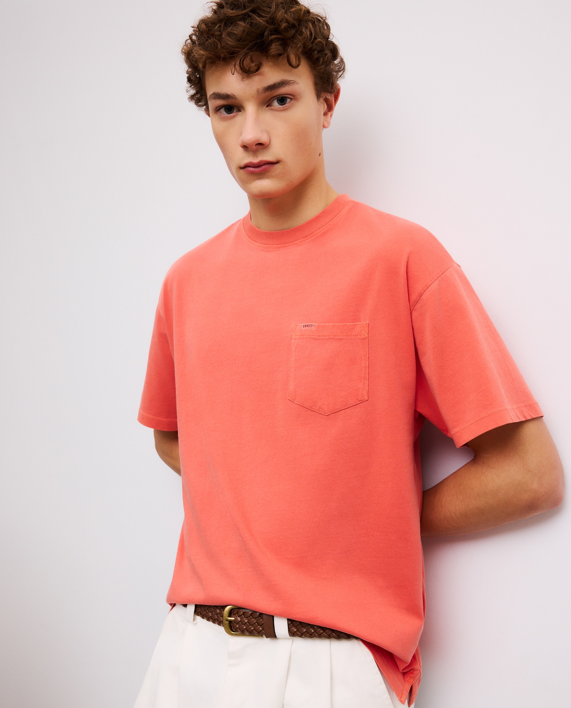 T-shirt de Manga Curta Overdye com Bolso 630 Coral-4