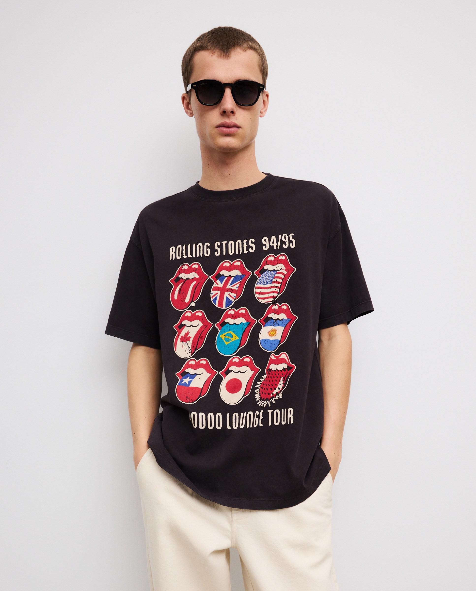 T-shirt de Manga Curta com Estampado de Música Rolling Stones Preto-1