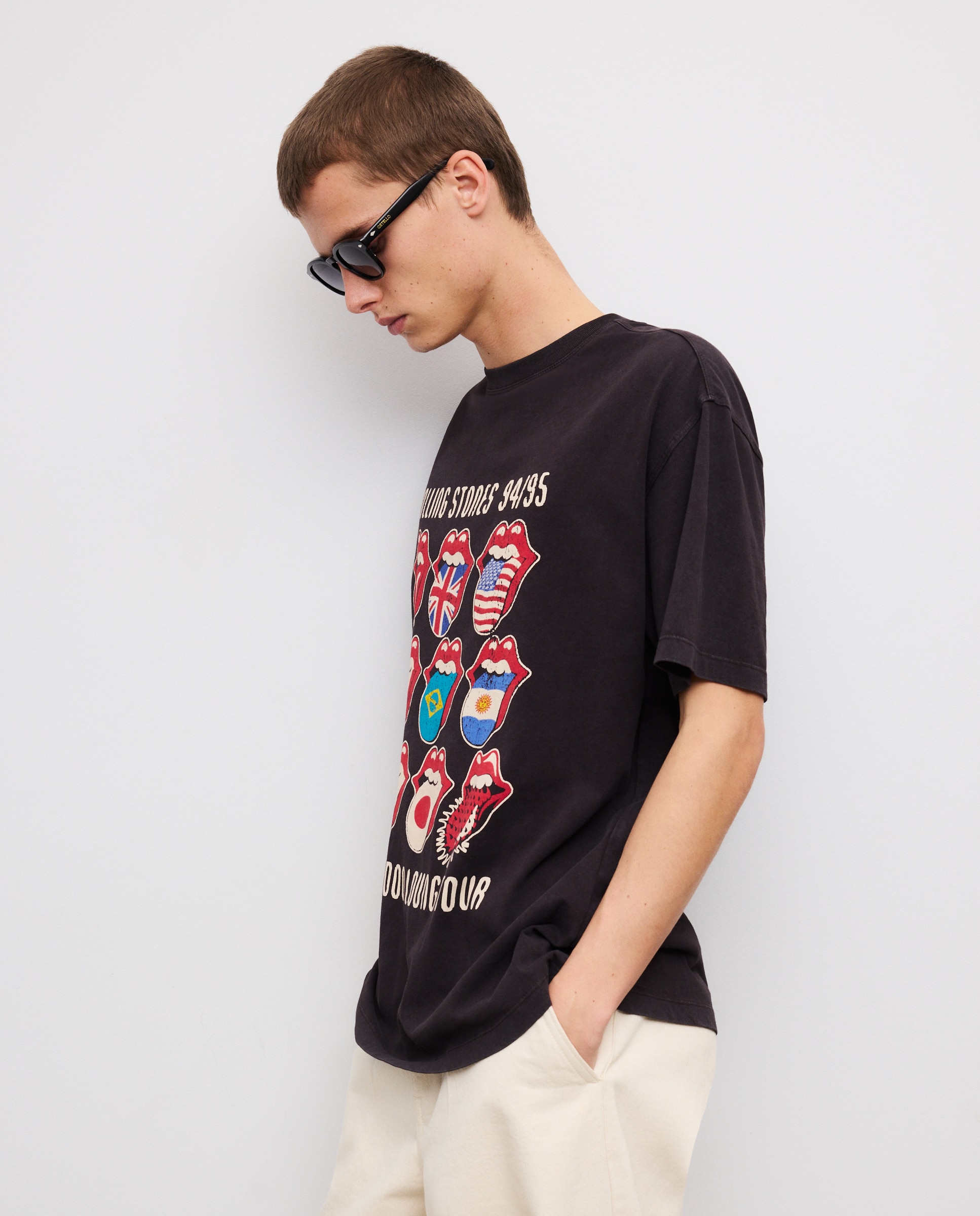 T-shirt de Manga Curta com Estampado de Música Rolling Stones Preto-4