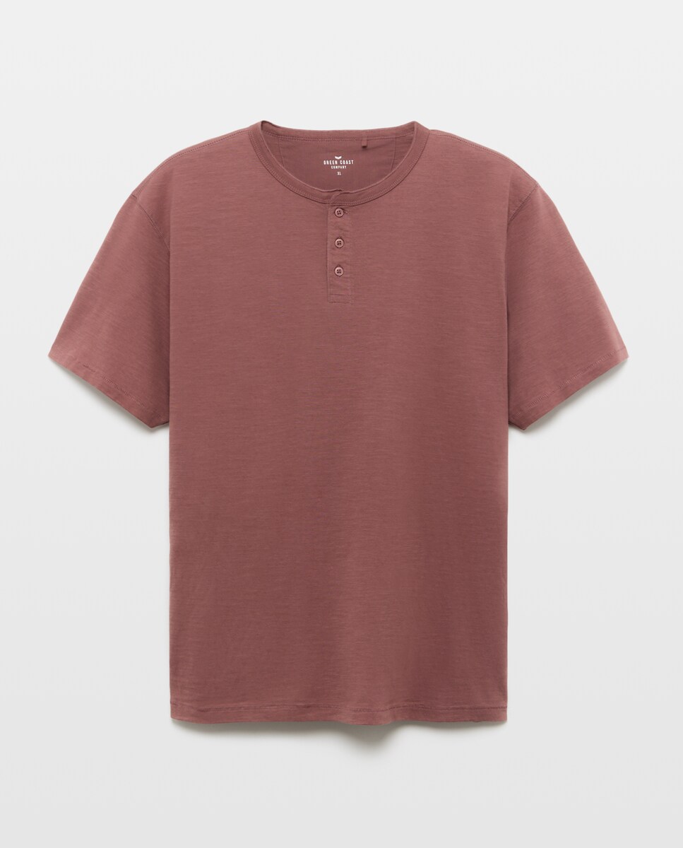 Imagen 1 de Camiseta hombre manga corta overdye cuello panadero Burdeos