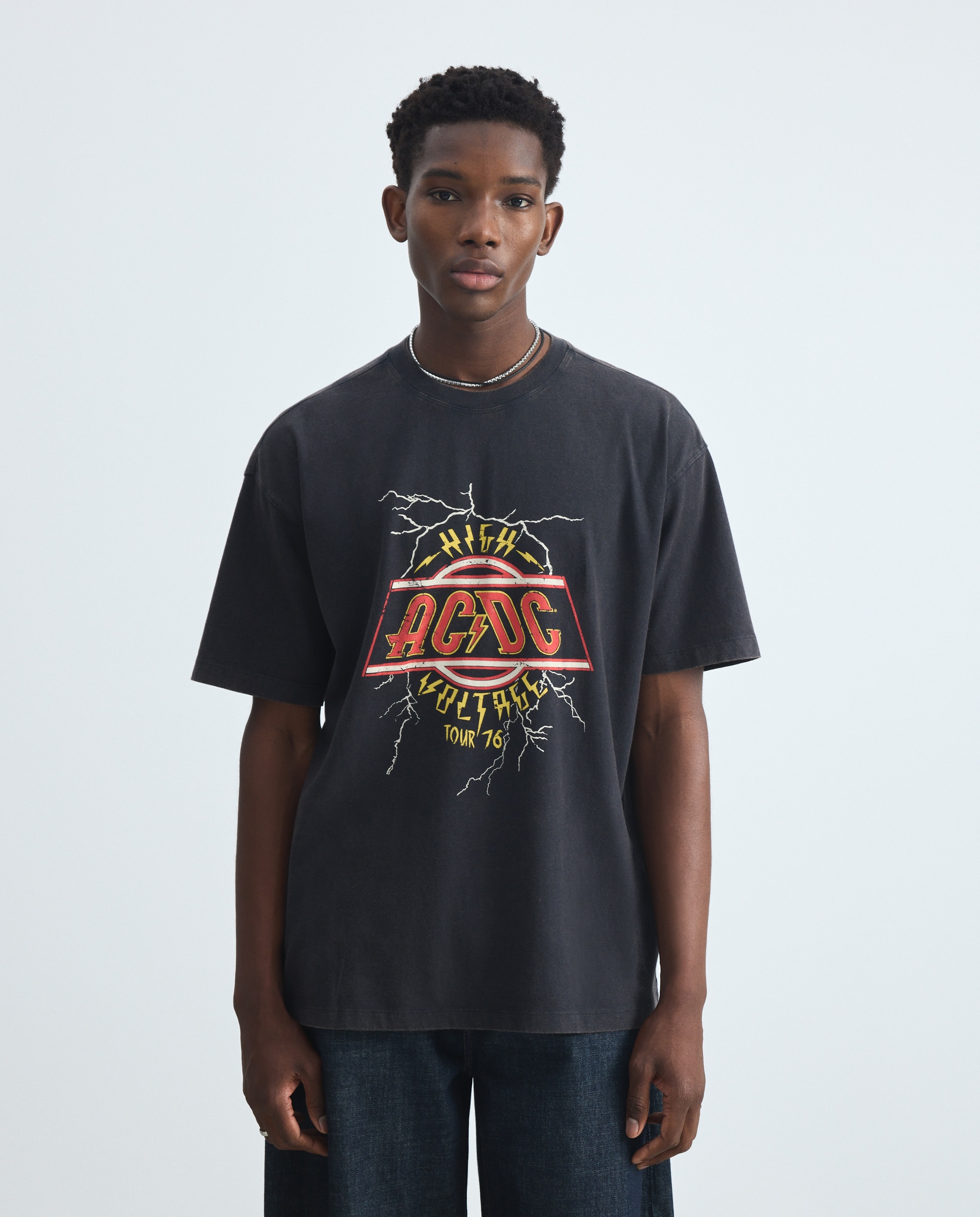 T-shirt de Manga Curta com Estampado de Música ACDC Preto-2