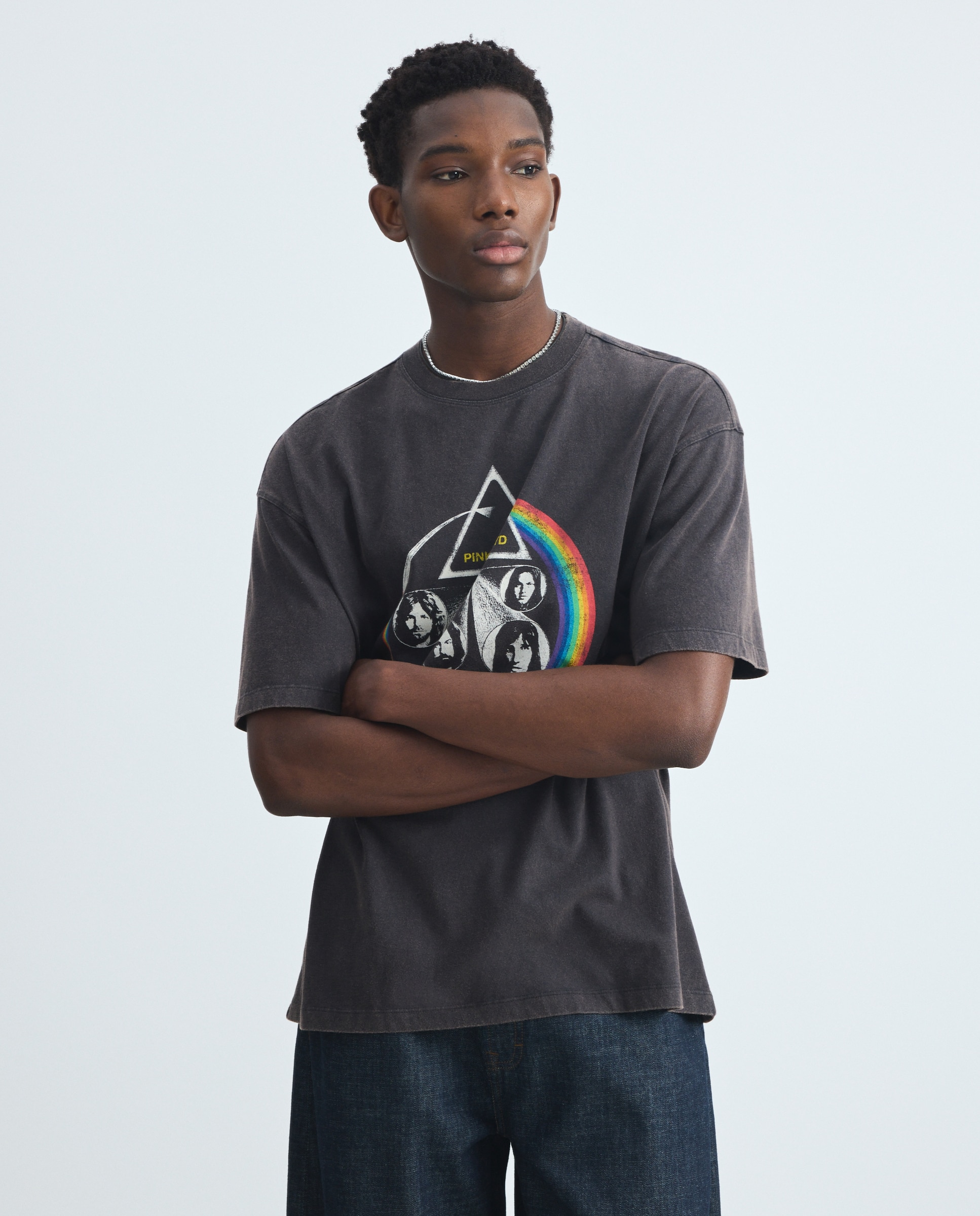 T-shirt de Manga Curta Licença da Música dos Pink Floyd Preto-2
