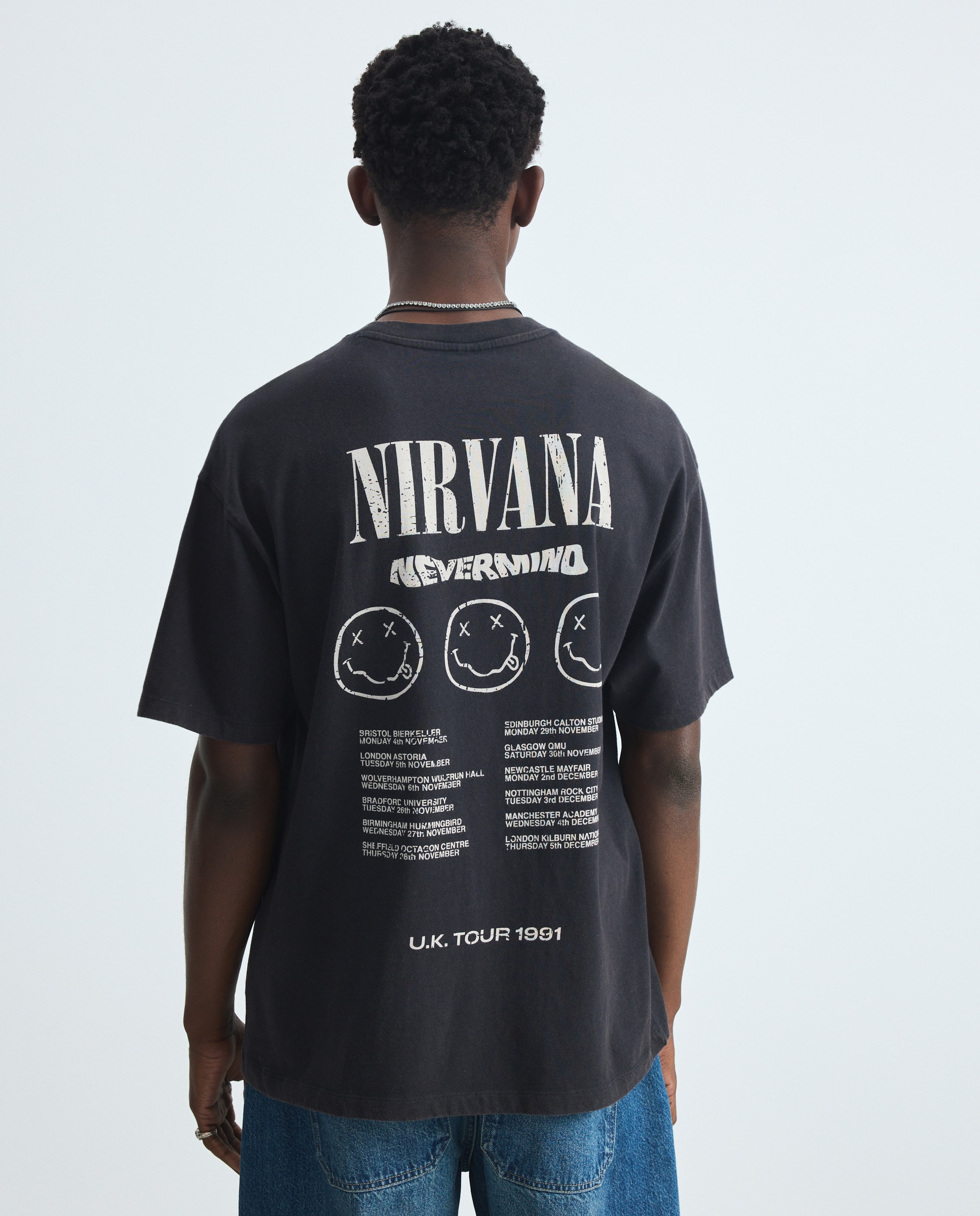 T-shirt de Manga Curta com Estampado de Música Nirvana Preto-3