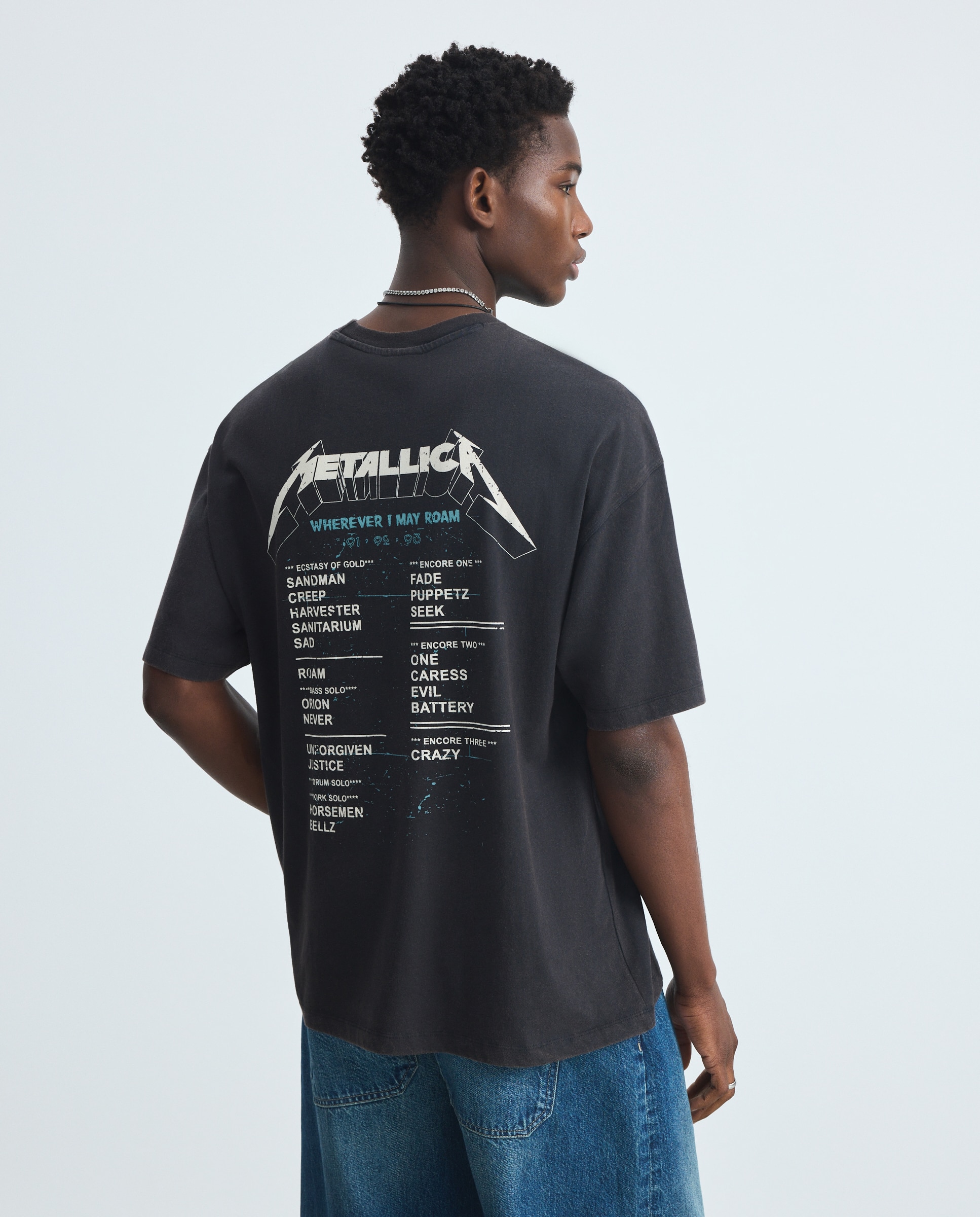 T-shirt de Manga Curta com Estampado de Música Metallica Preto-3