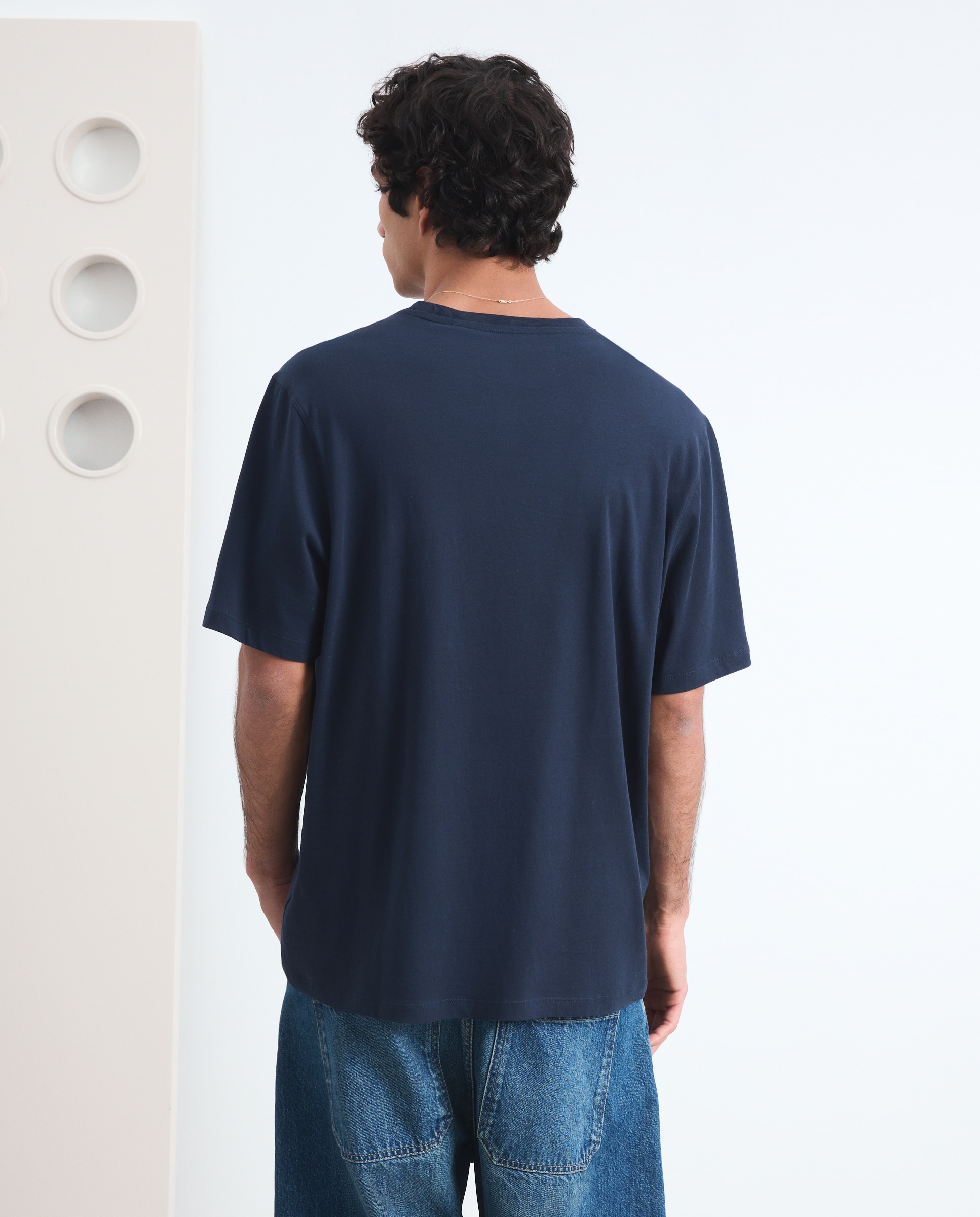 Camiseta de hombre en algodón blanca de manga corta - Green Coast - Azul marino Azul marino-3
