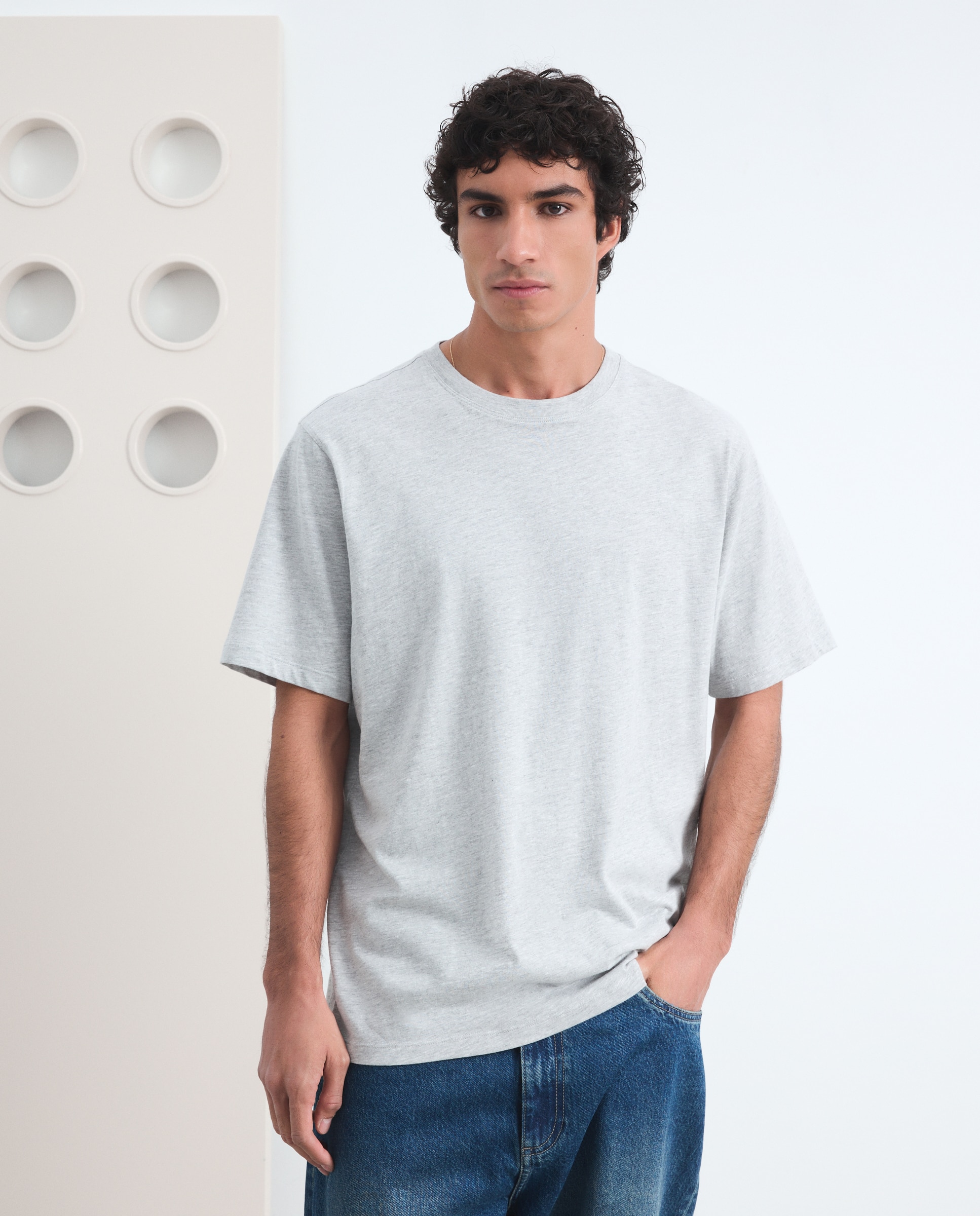 Camiseta de hombre en algodón blanca de manga corta - Green Coast - Gris claro Gris claro-1