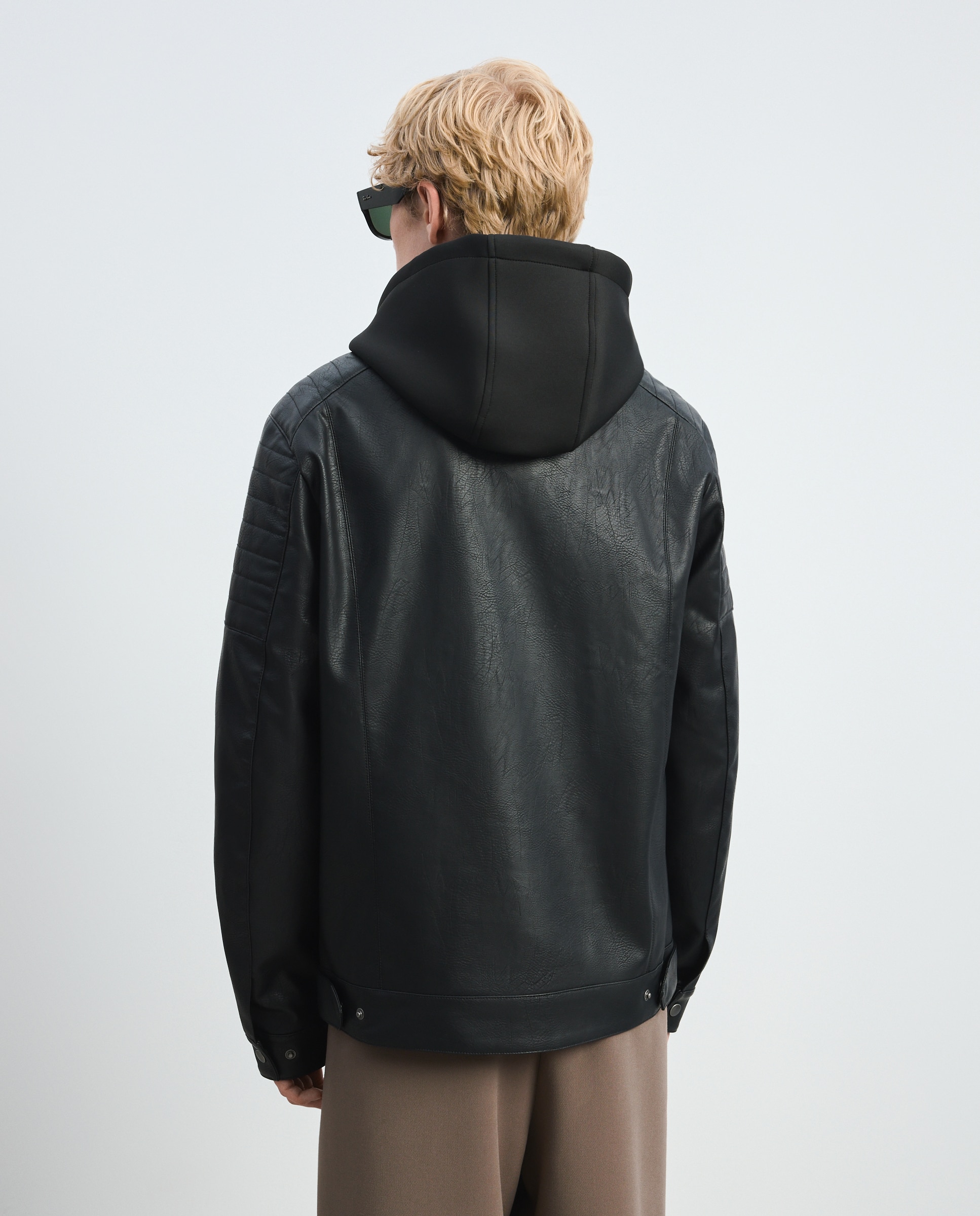 Cazadora de PU corta con capucha - Green Coast - Negro Negro-3