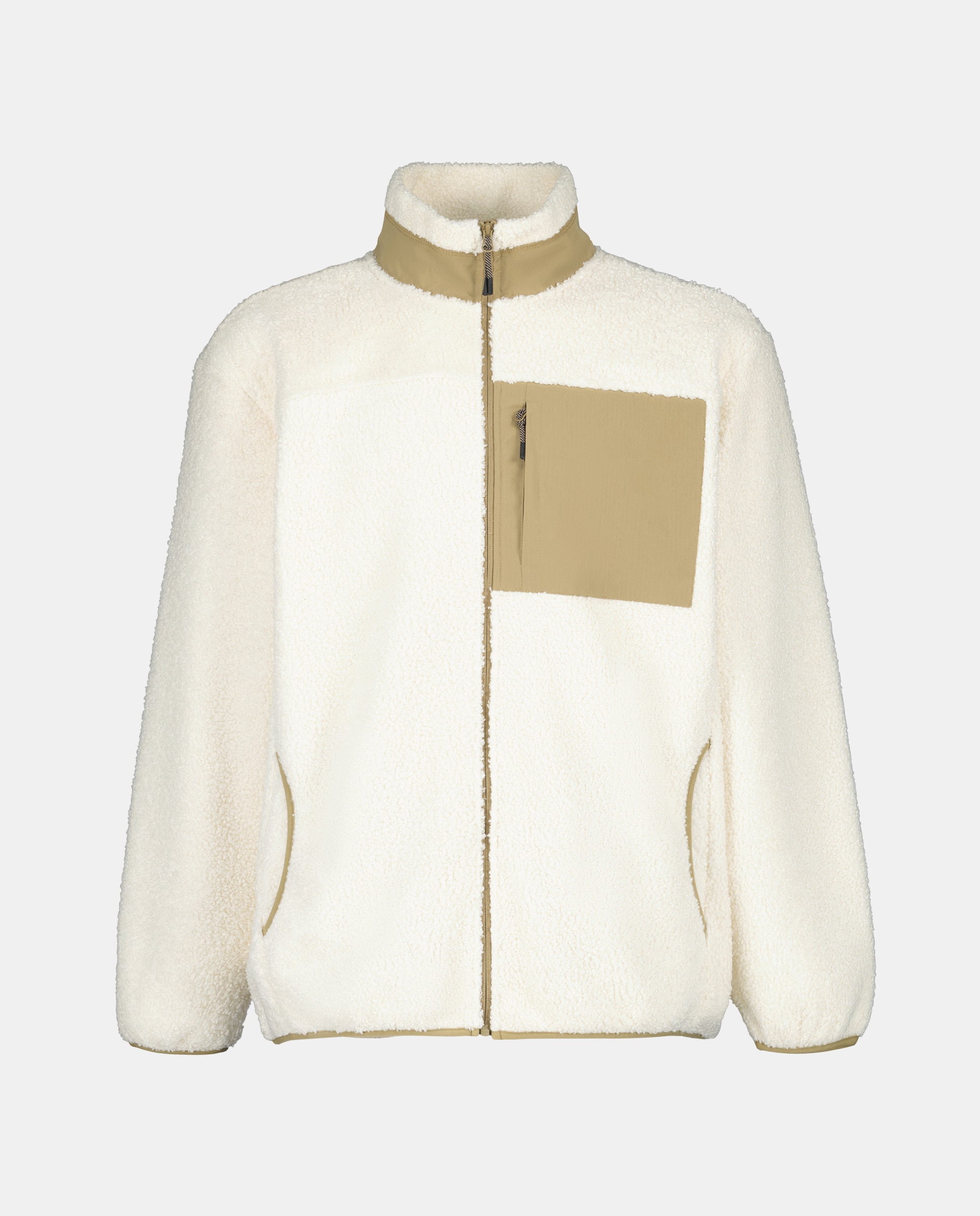 Blusão com Bolso e em Pelo de Borrego e Nylon Branco-5