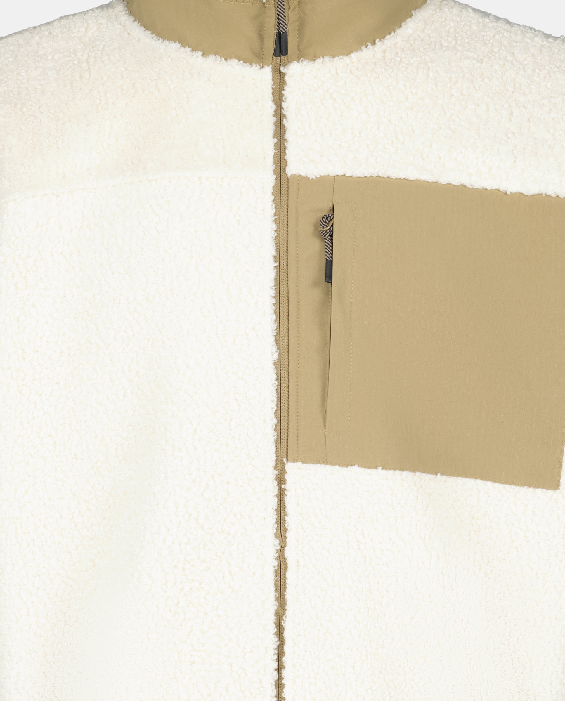 Blusão com Bolso e em Pelo de Borrego e Nylon Branco-6