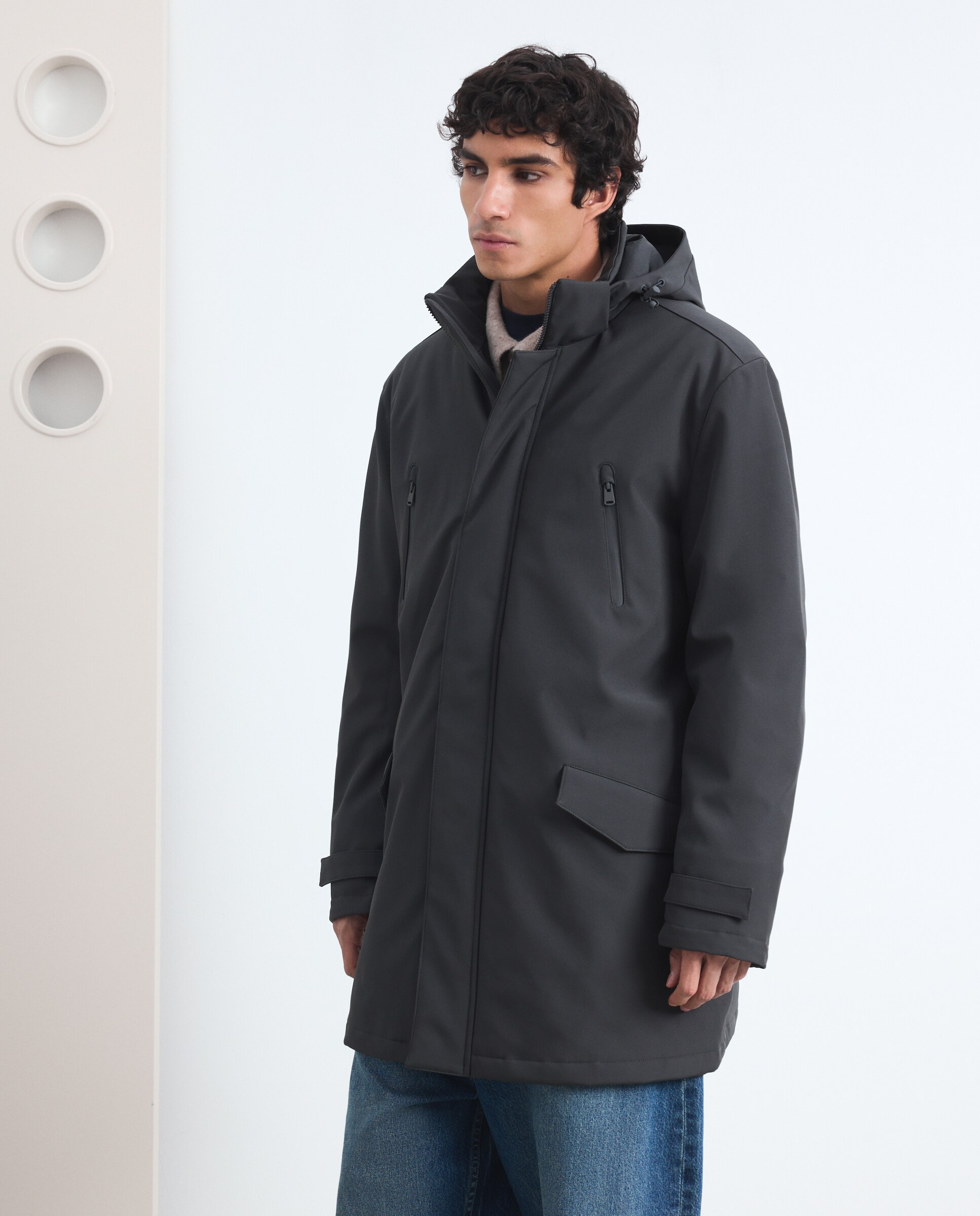 Parka de Neopreno Comprida com Capuz 530 Verde Escuro-2