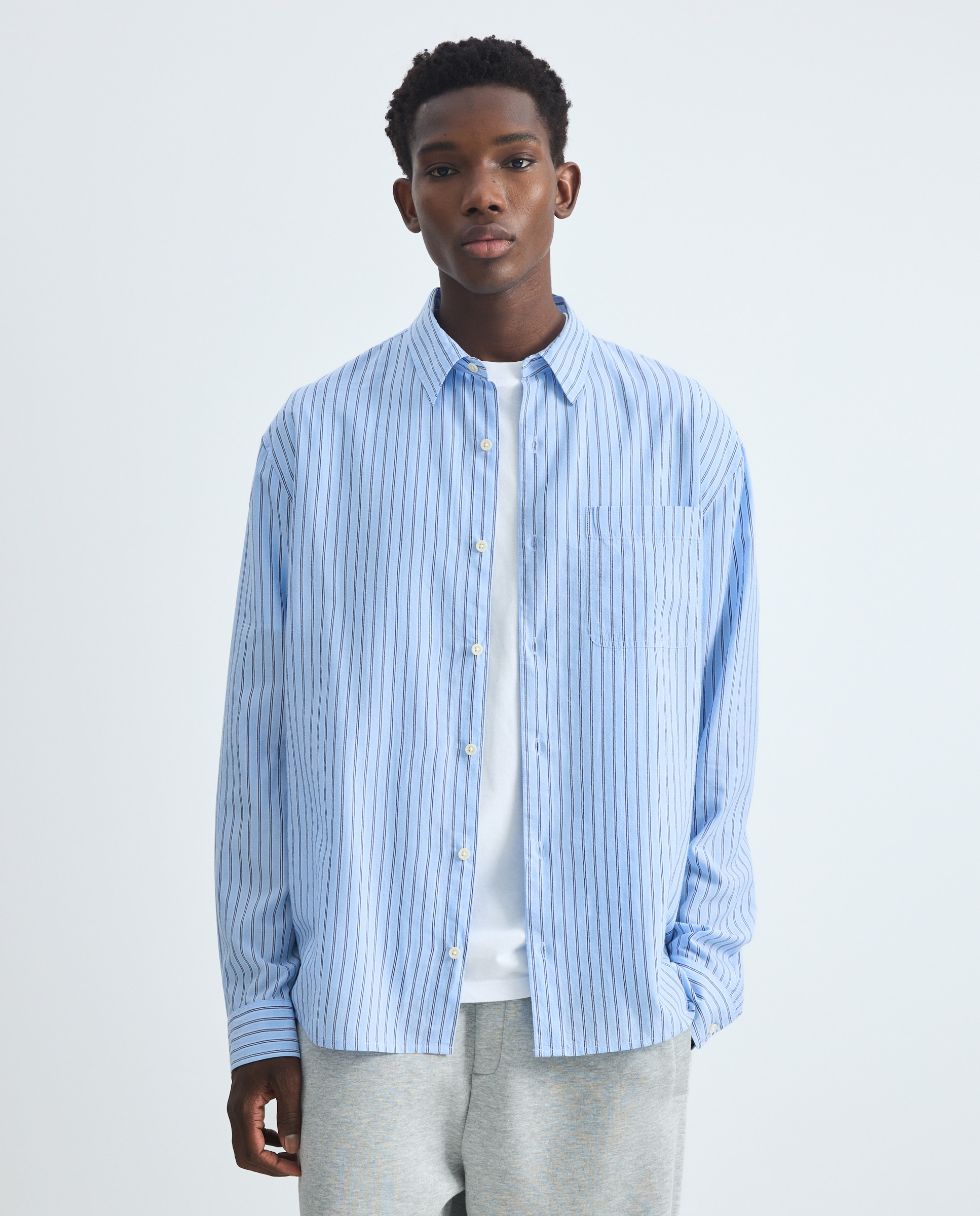 Camisa de Manga Comprida às Riscas Azul-2