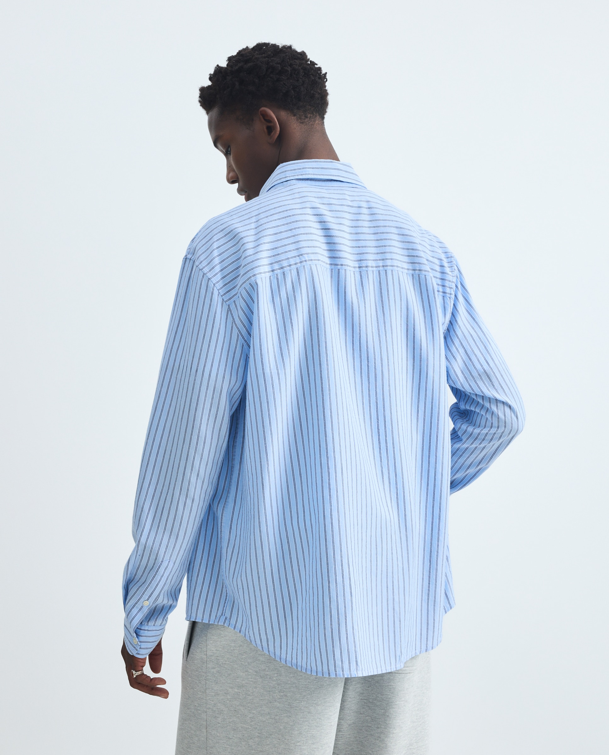 Camisa de Manga Comprida às Riscas Azul-3