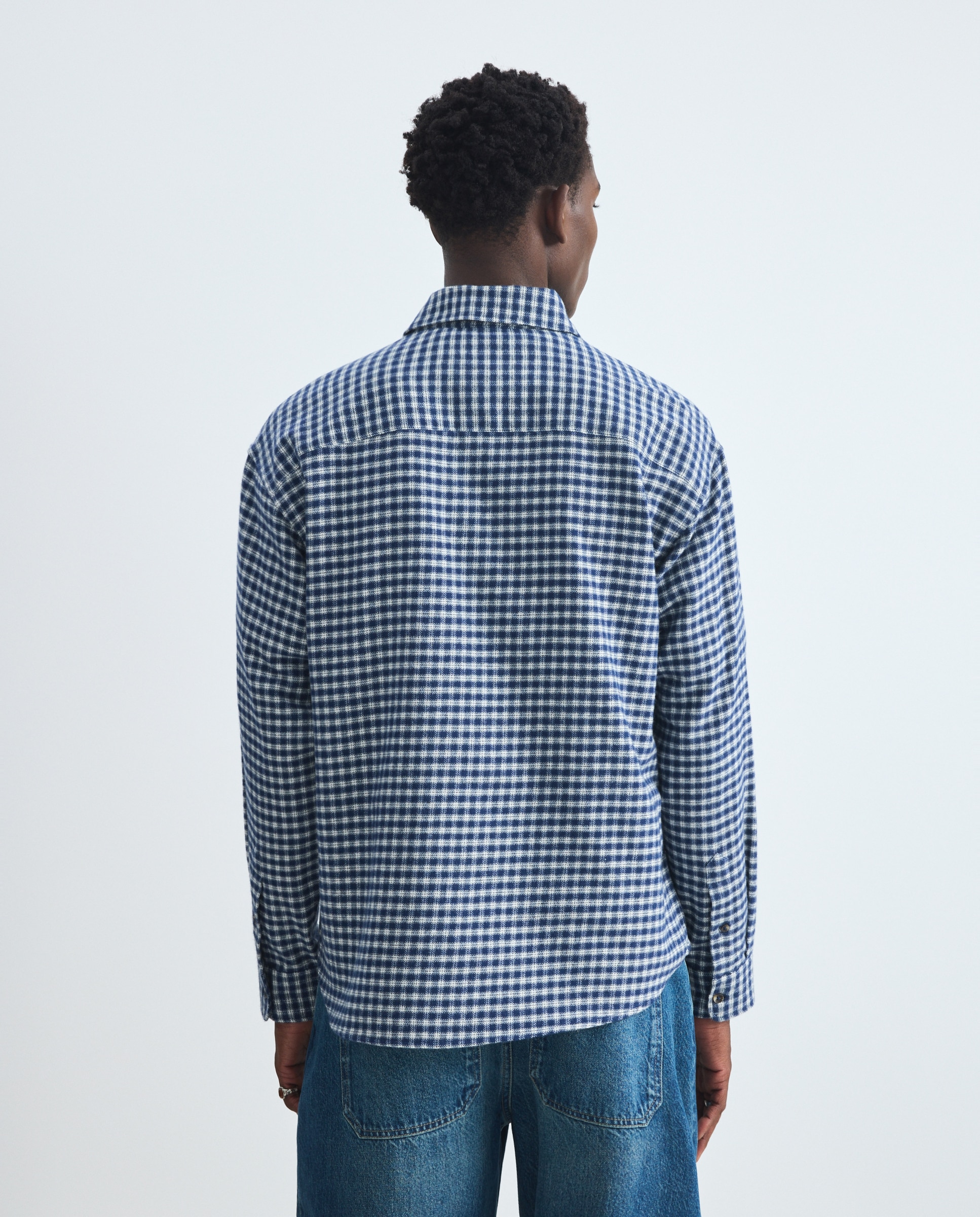 Camisa de Manga Comprida aos Quadrados Azul-3