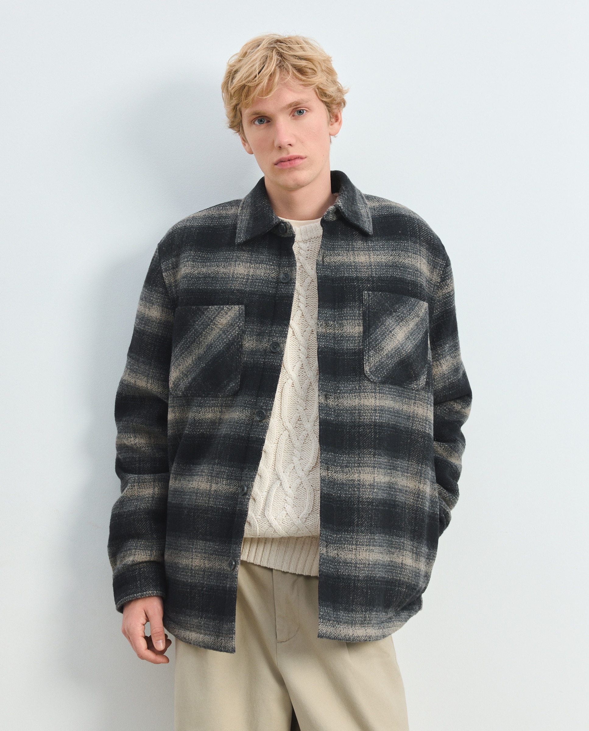 Sobrecamisa de hombre en tejido de cuadros con forro borrego - Green Coast - Azul Azul-2