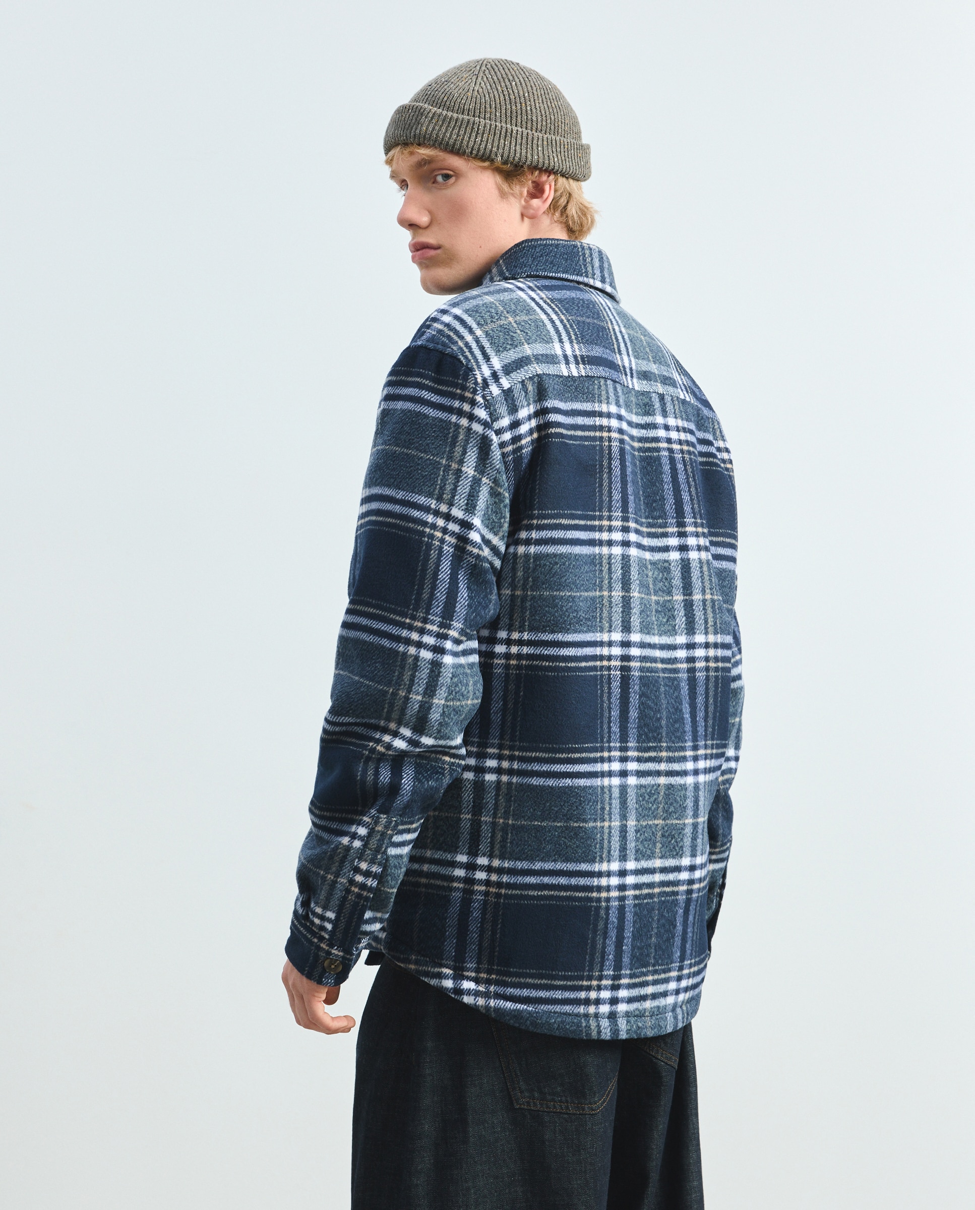 Sobrecamisa de hombre en tejido de cuadros con forro borrego - Green Coast - Azul Azul-3